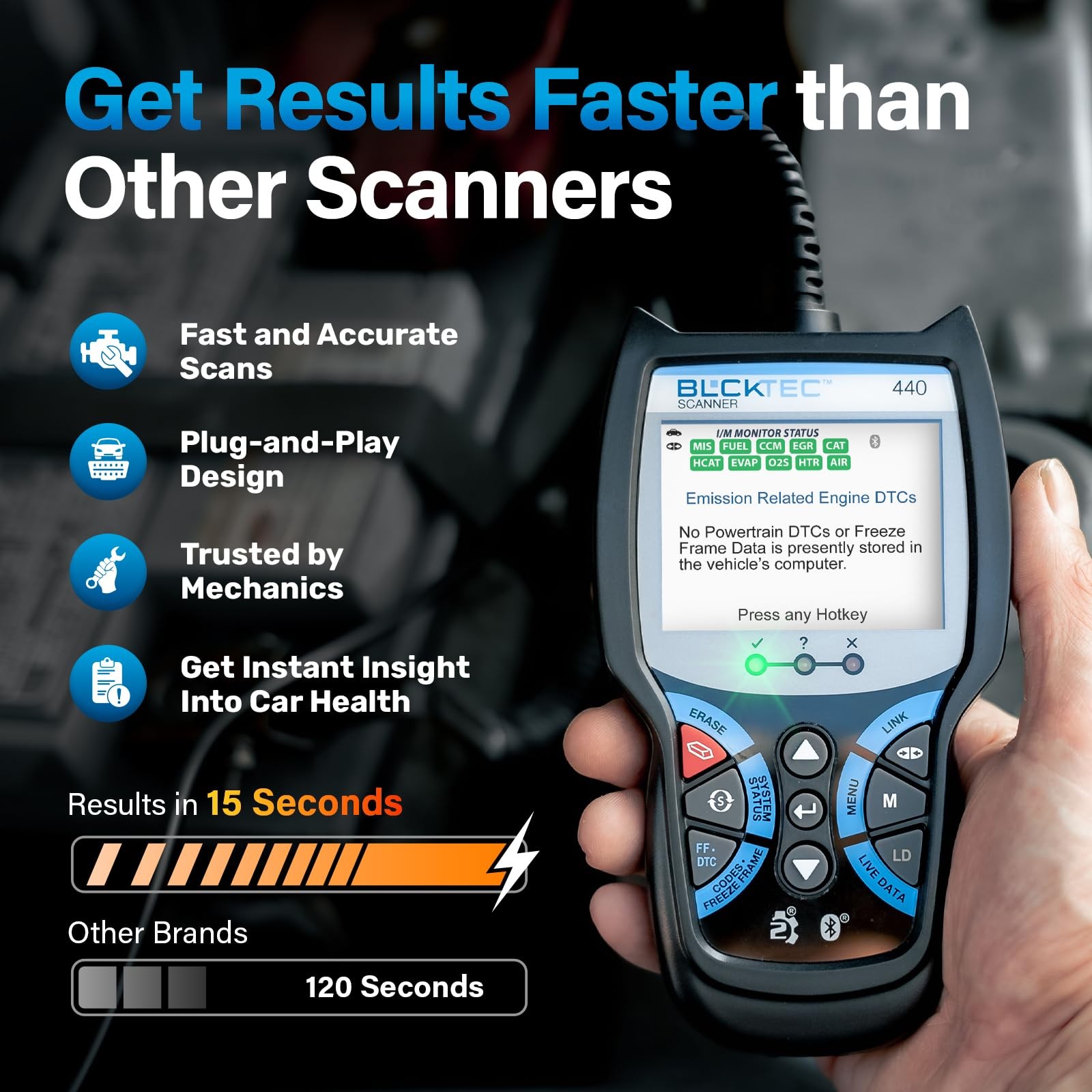 BLCKTEC 440 Bluetooth OBD2 Scanner Diagnostic Tool - Car Code Reader Black
