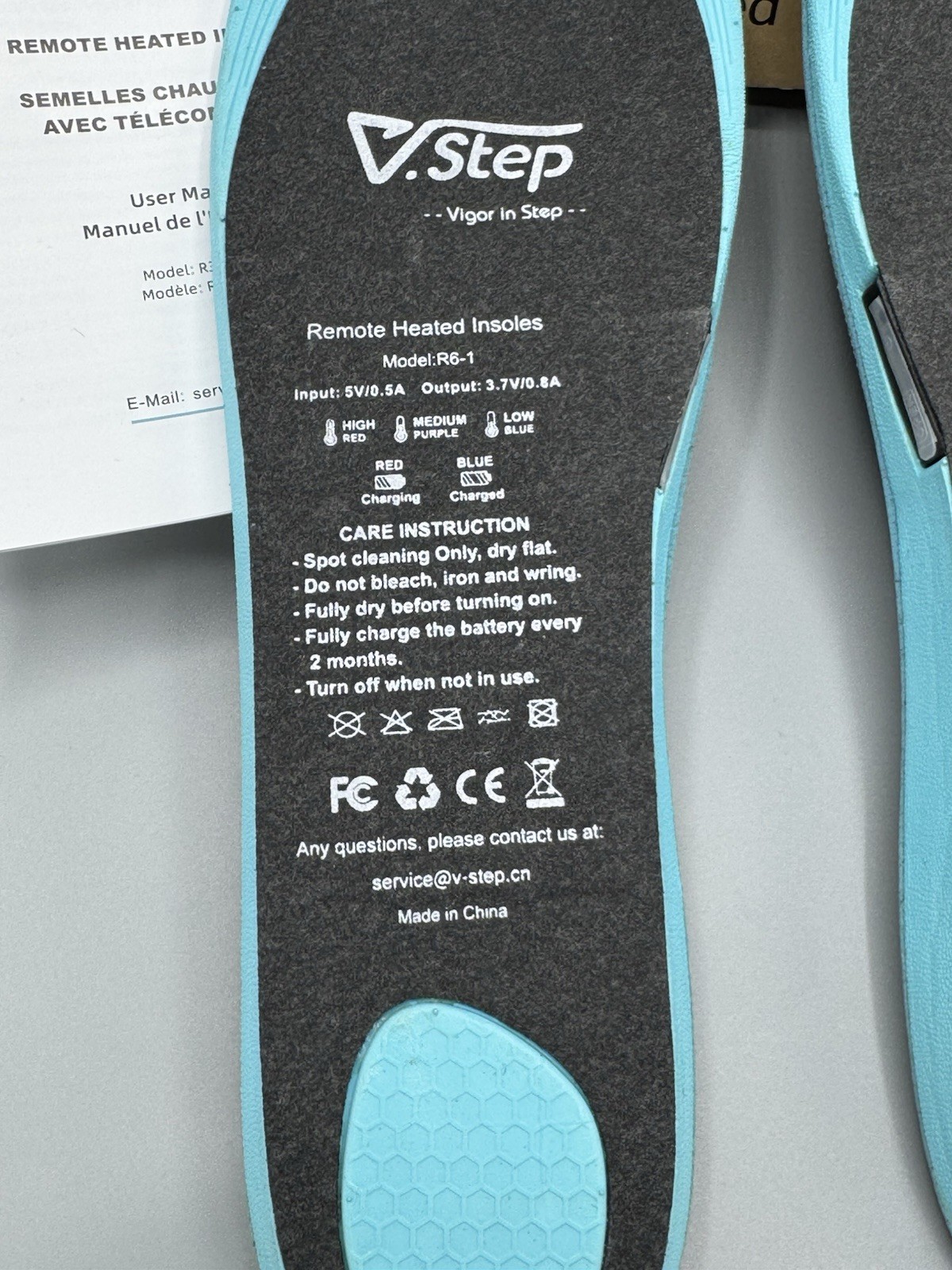 V.Step Heated Chargeable Insoles With Remote Model R6-1 Size Large