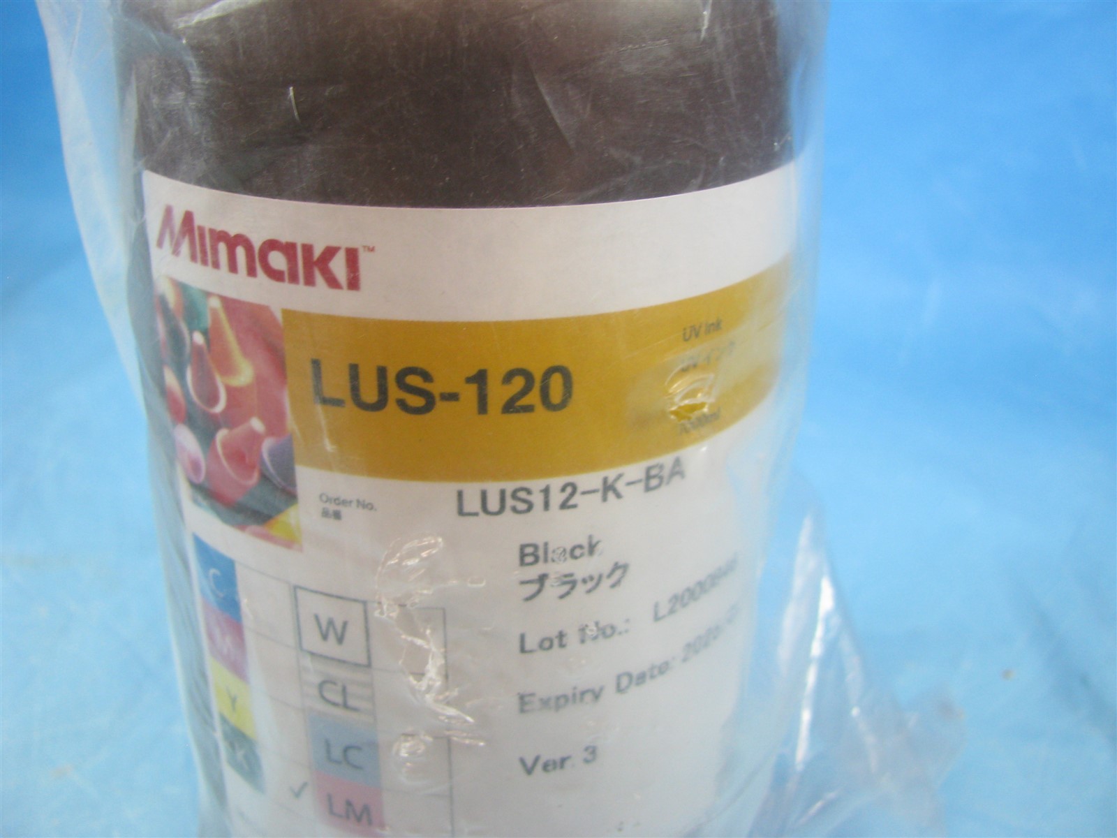 GENUINE MIMAKI LUS-120 BLACK UV INK 1000ML WITH CHIP - LUS12-K-BA EXP 2027.01.30
