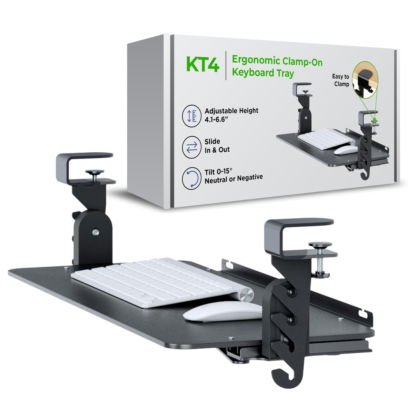 Kt4 Clamp on Keyboard Tray, Adjustable Slide Out Drawer for Desk, Height Tilt...