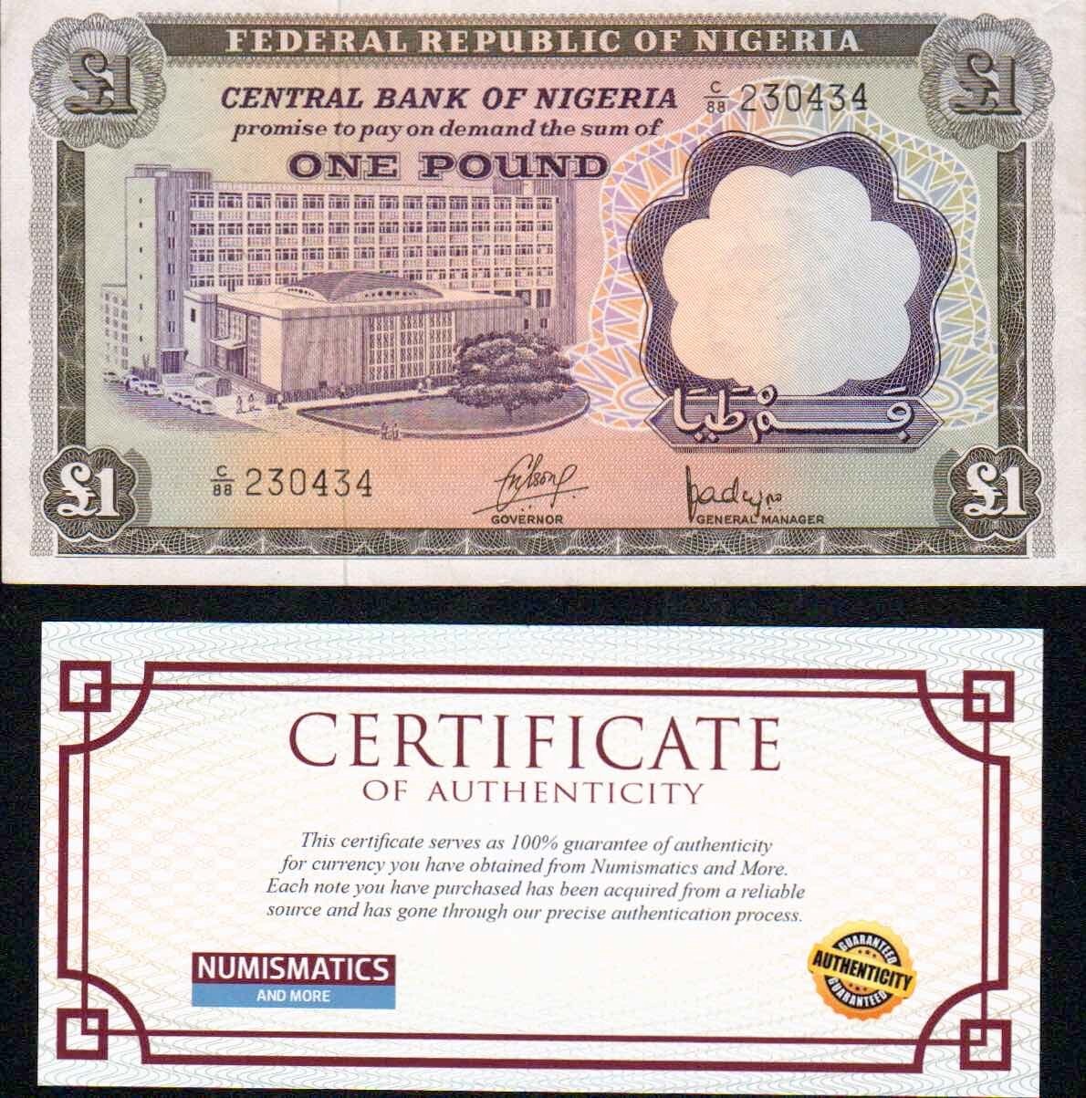 Nigeria 1 Pound 1968 XF-AU banknote Uncertified USA seller COA KM-12a