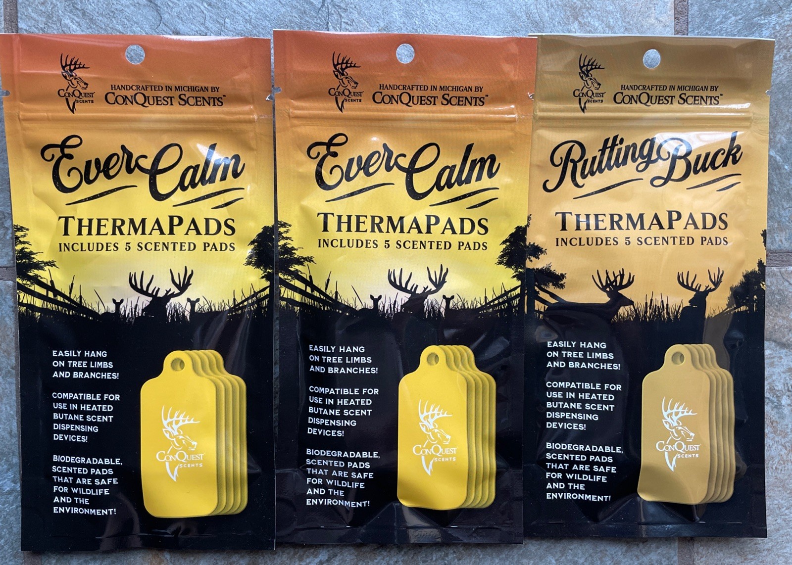 3pk ConQuest Scents Rutting Buck Ever Calm ThermaPads Scented Pads S48
