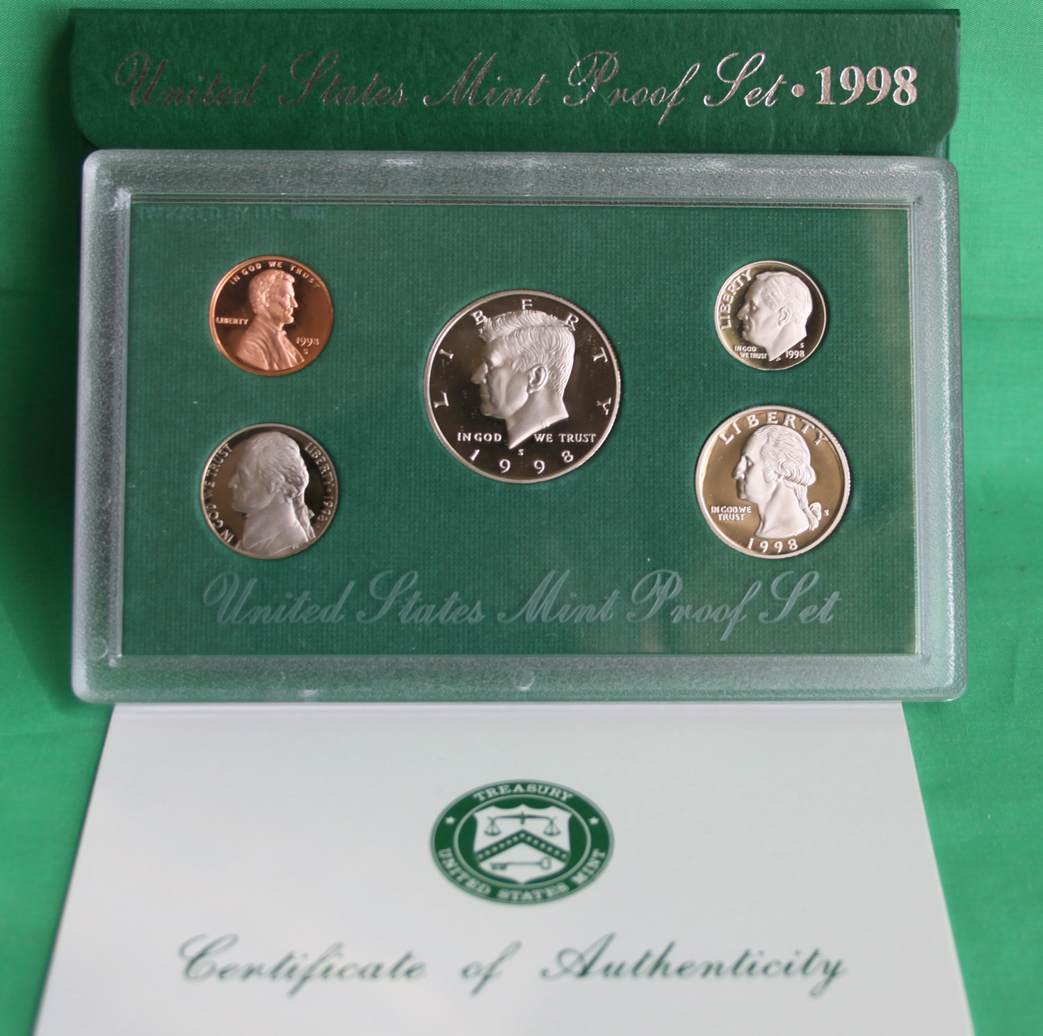 1998 United States Mint ANNUAL 5 Coin Proof Set Original Box and COA