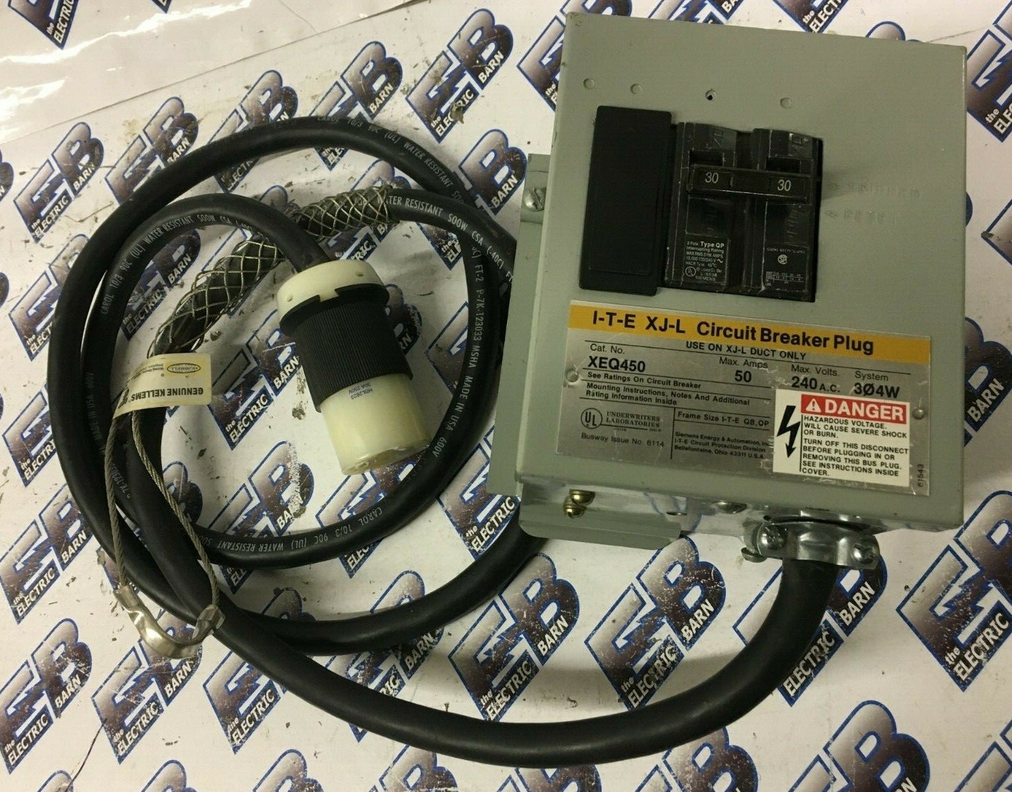 ITE Siemens XEQ450 Bus Plug 50A 240V 3PH4W L6-30 Twistlock Cord Drop -WARRANTY