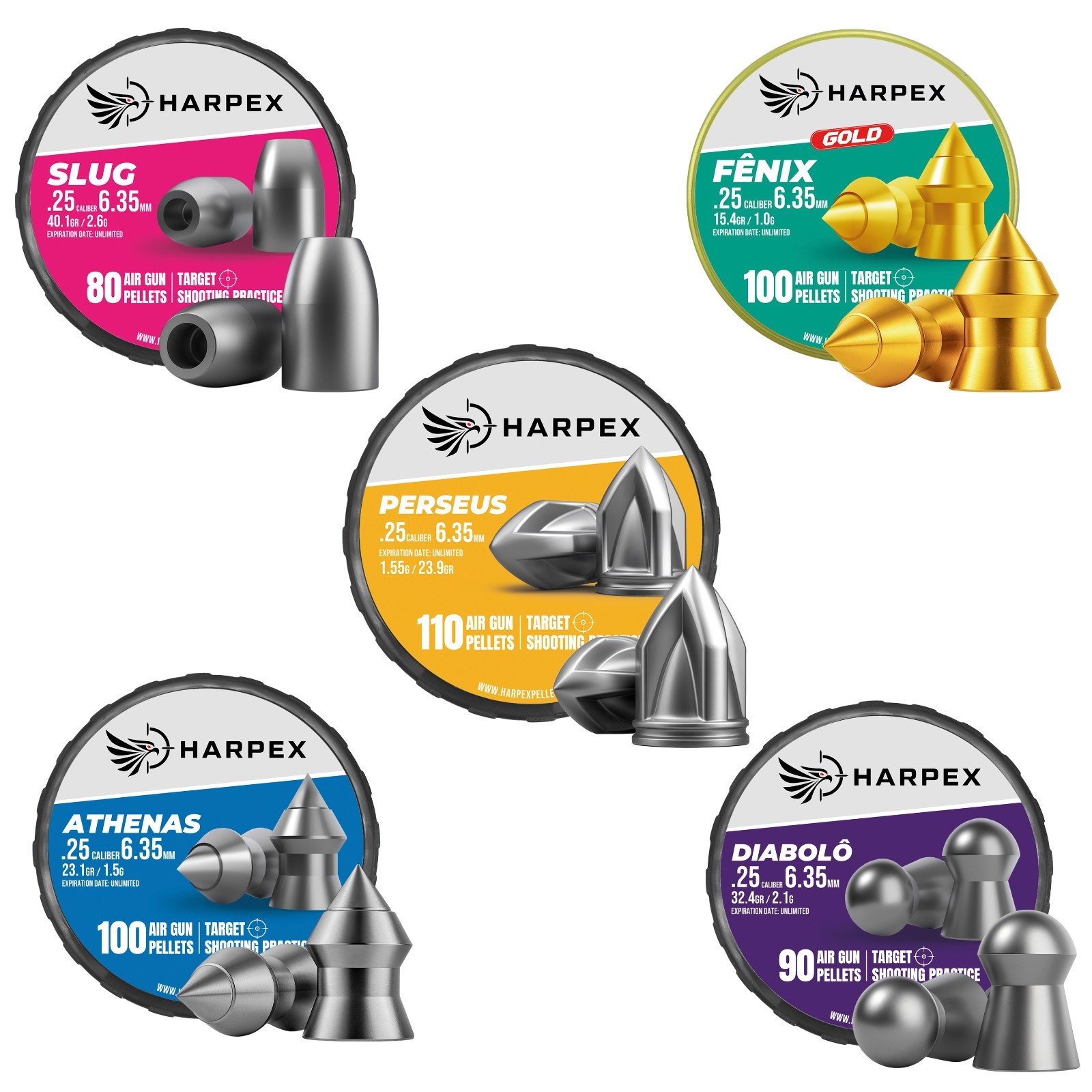 Harpex .25 Cal Airgun Pellets Kit – 5 Tins Variety Pack, Pointed & Domed Lead