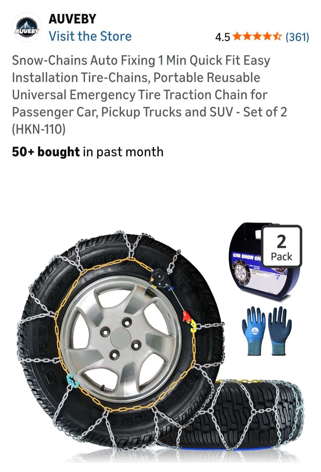 Snow-Chains Auto Fixing 1 Min Quick Fit Easy Installation Tire-Chains, Portable