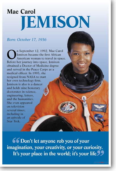 Mae Carol Jemison - African American Astronaut NASA Space Classroom NEW POSTER