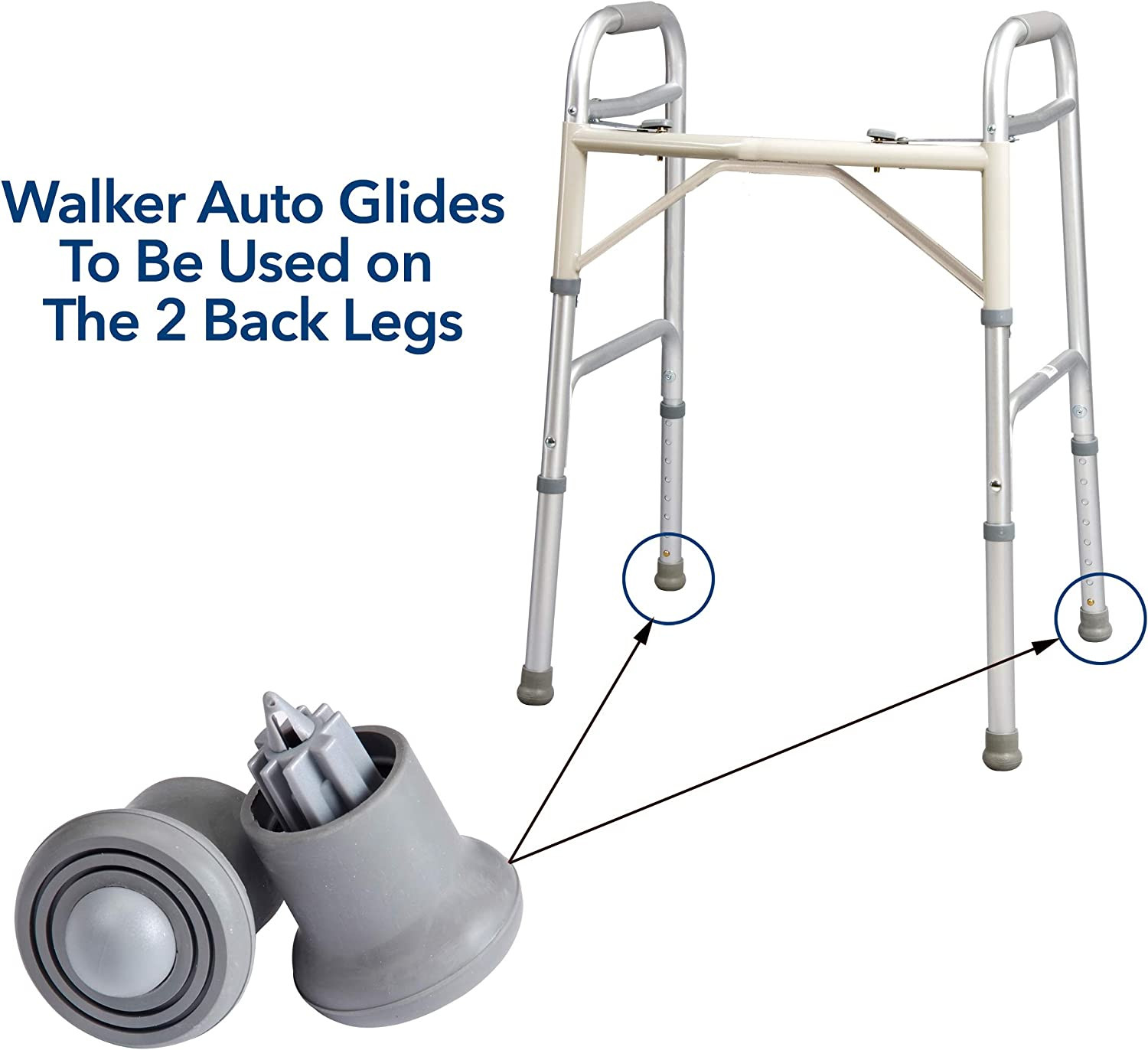 Walker Glides with Auto-Brakes, Universal Fit Replacement Tips, Rubber Feet