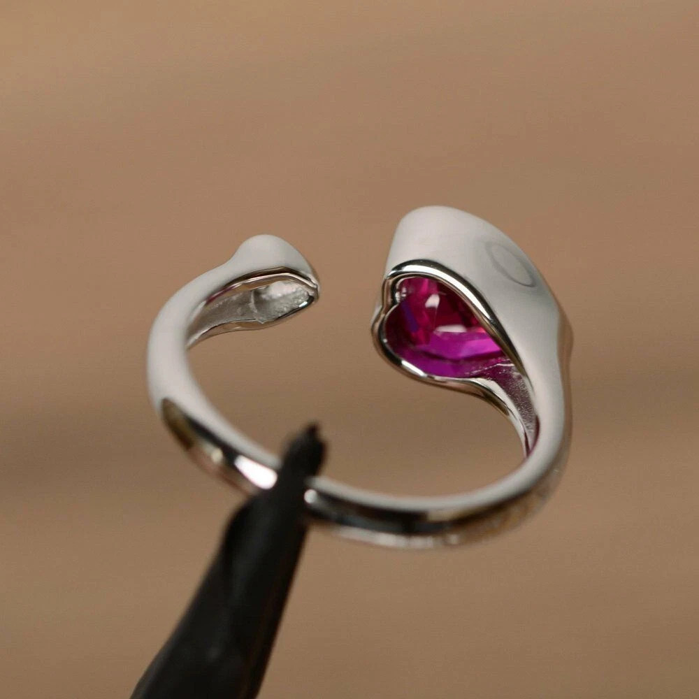 1.2ct Ruby & Diamond Open Bypass Design Engagement Ring 14k SOLID White Gold