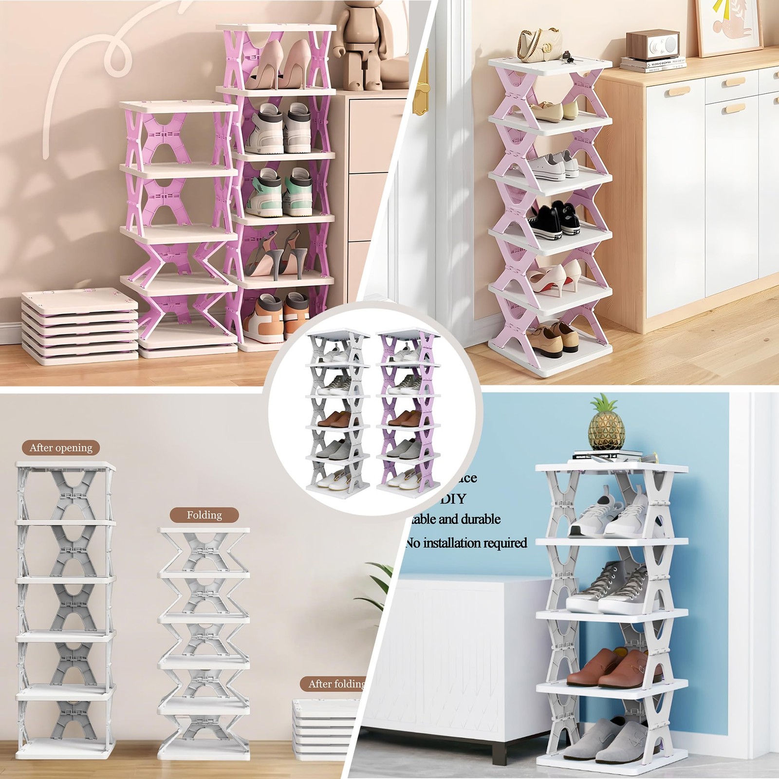1 PCS Shoe Rack Collapsible Kids 6Tier Small Foldable Organizer Entryway