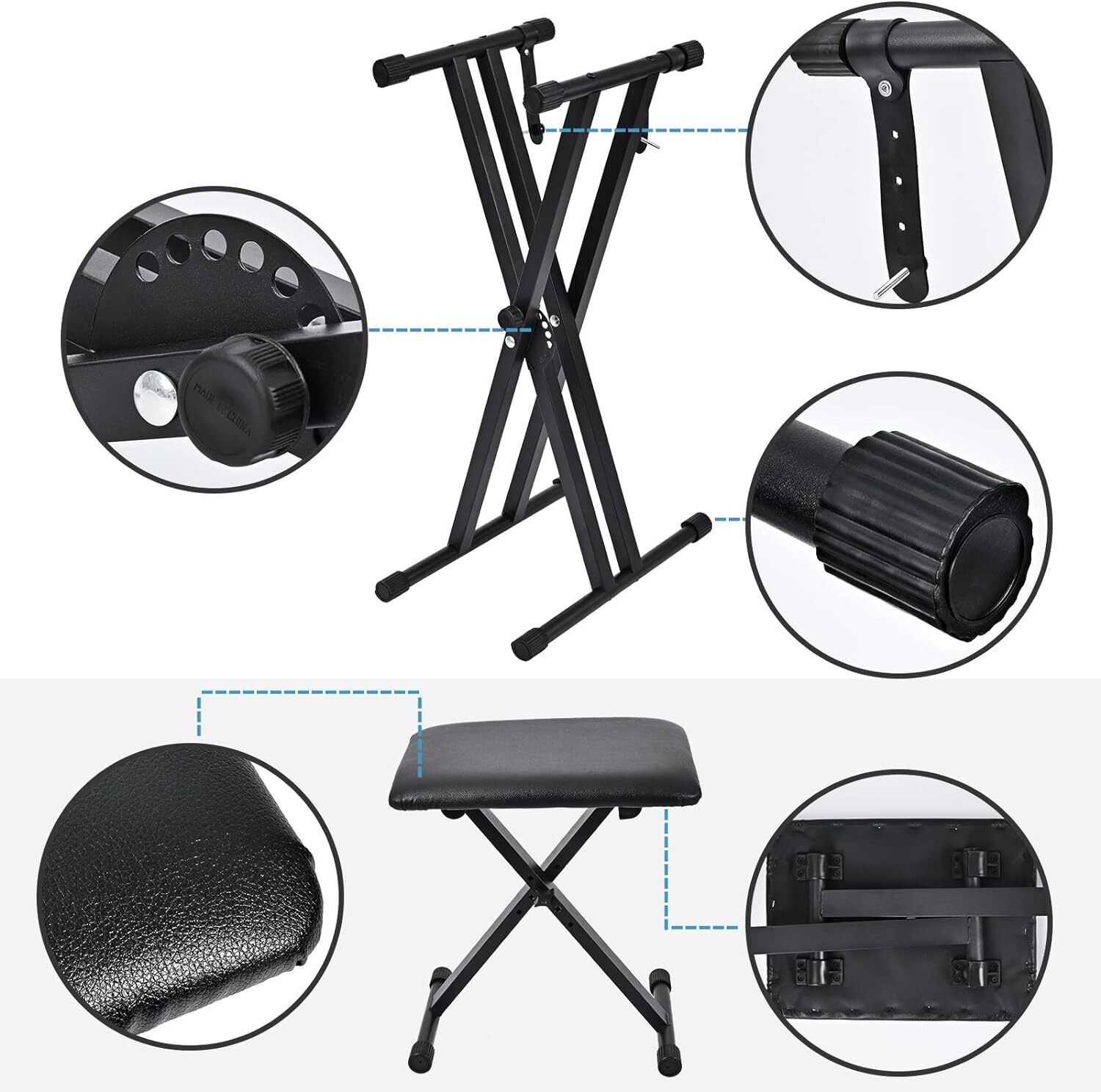 Double-X Keyboard Stand and Bench Set Lightweight w/ Locking Straps tipatyard