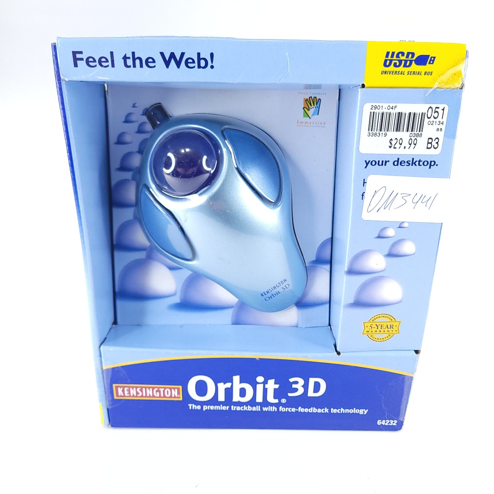 Kensington Orbit 3D  Two-button USB Trackball Mouse Blue 64232 New Sealed