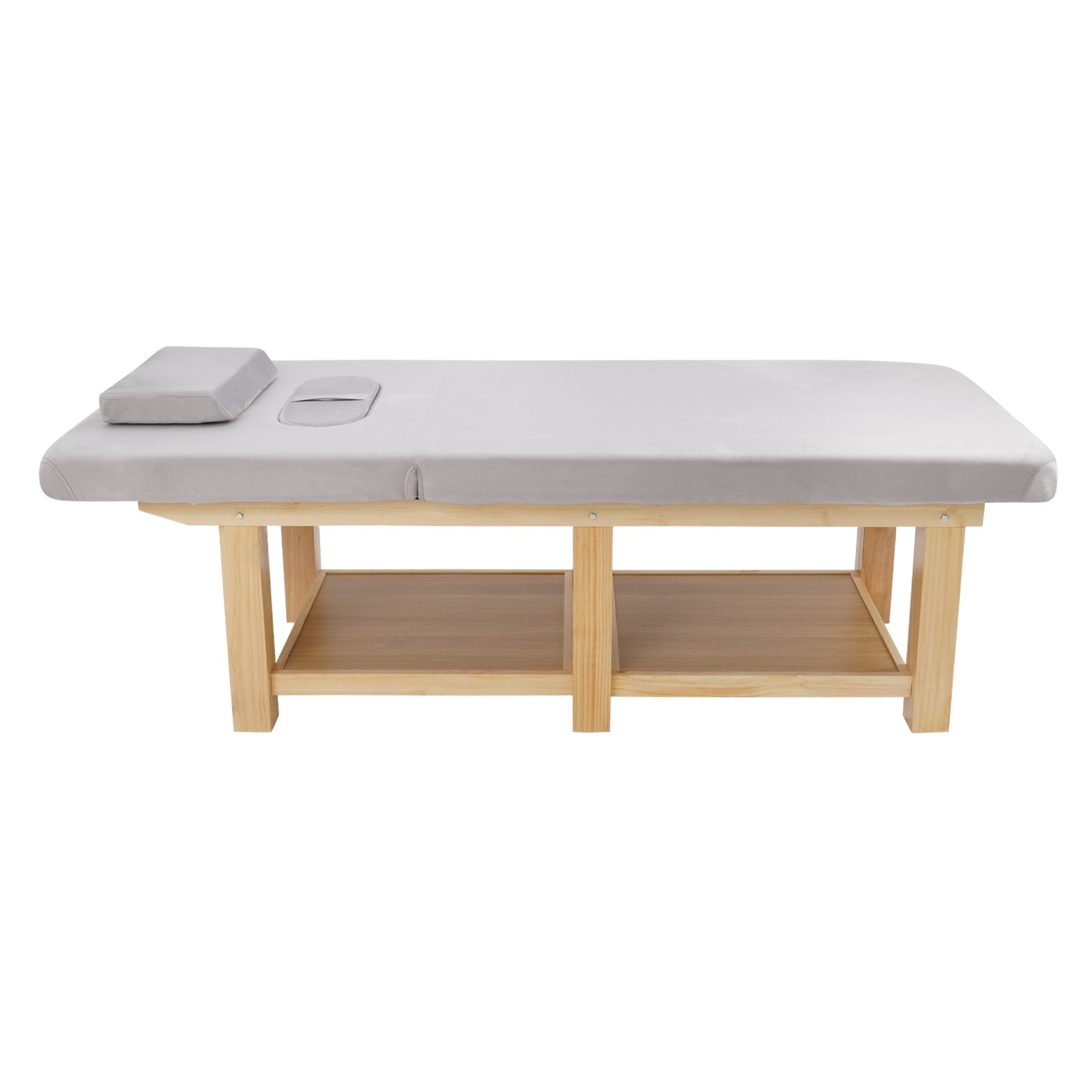 6 Legs Wide Solid Wood Spa Massage Bed, Adj Backrest Physical Treatment Bed
