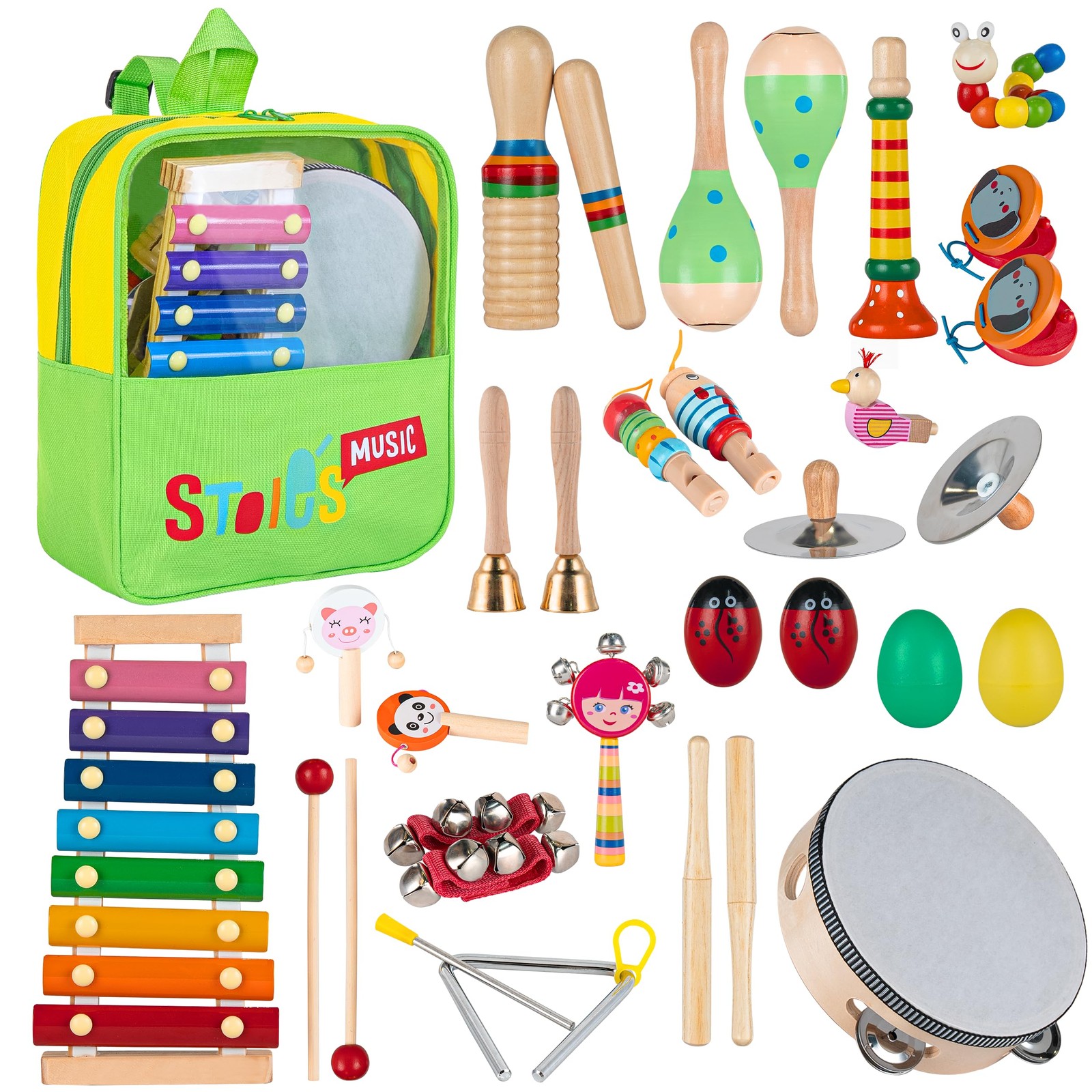Stoie's Wooden Musical Instrument Toy Set for Toddlers Kids Percussion