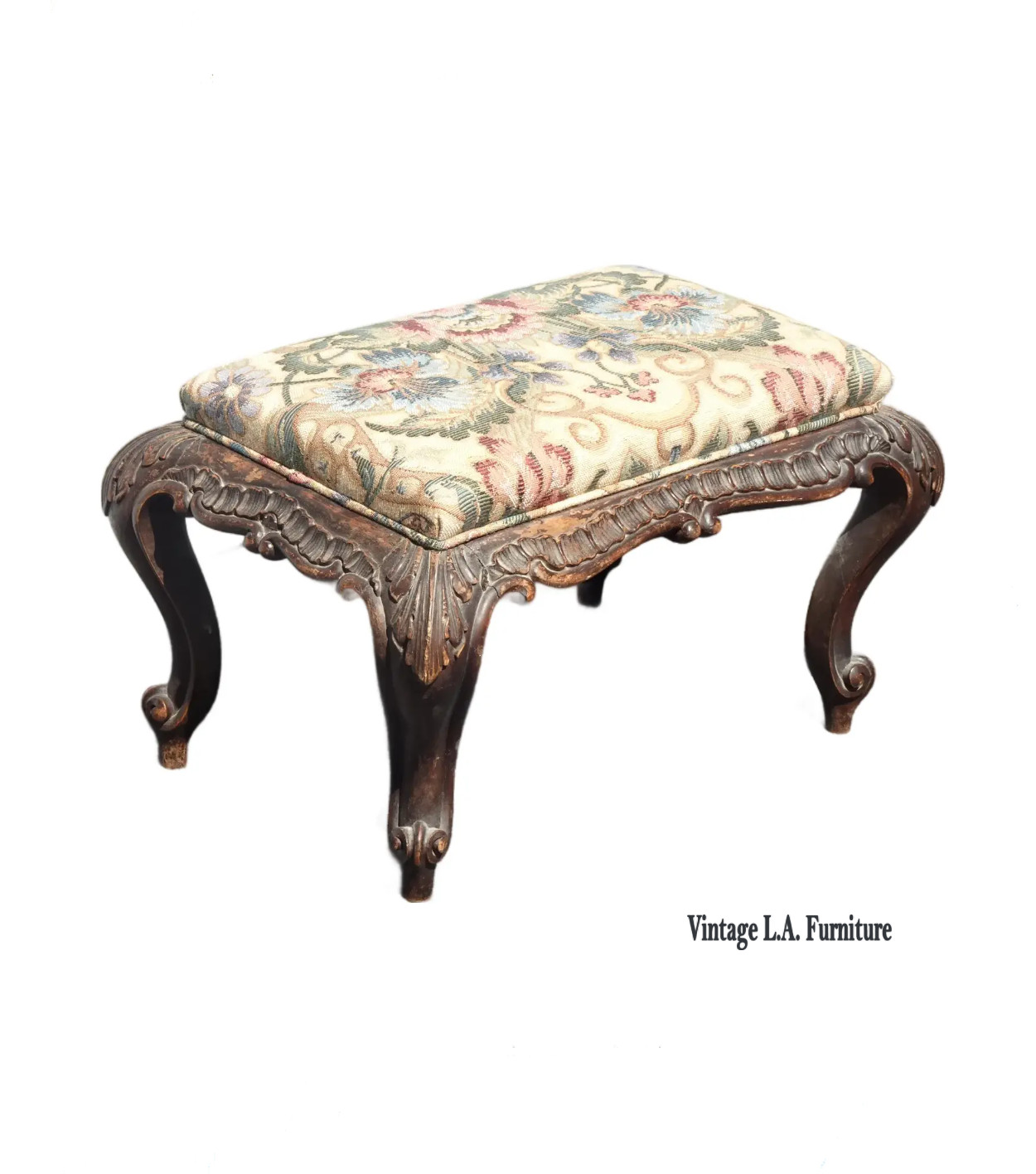 Antique French Louis XVI Ornately Carved Footstool Bench