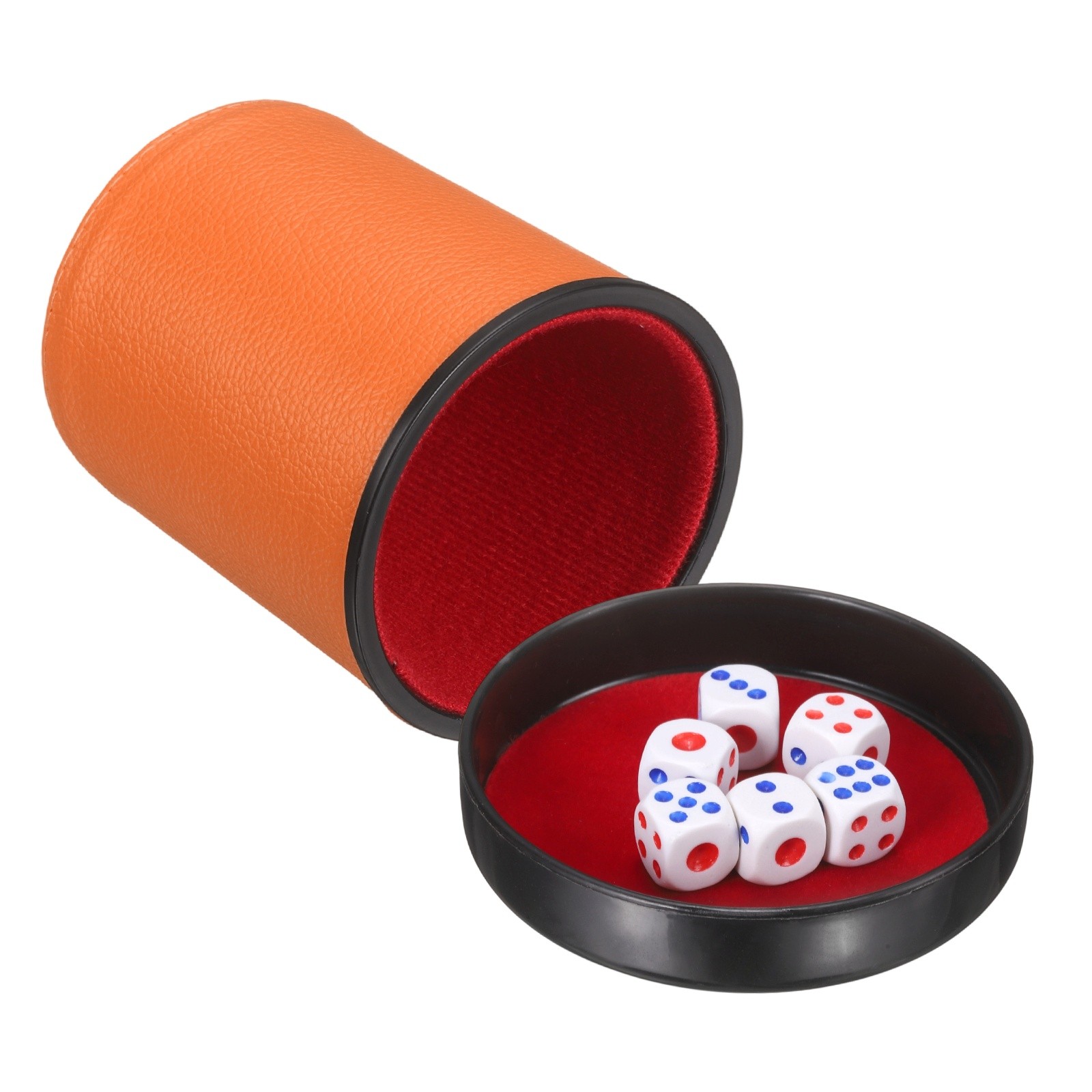 Orange Felt Lined Dice Cup Quiet Shaker Cups with Lid Includes 6 Dot Dice