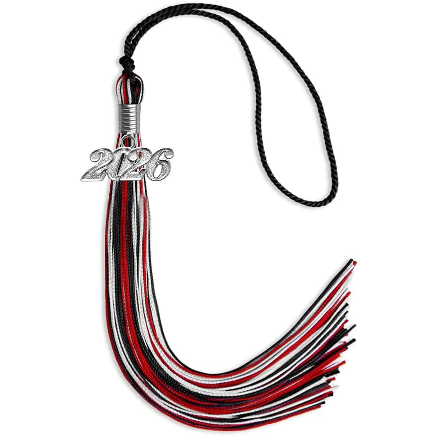 Endea Graduation Black/Red/Silver Mixed Color Tassel with Silver Date Drop