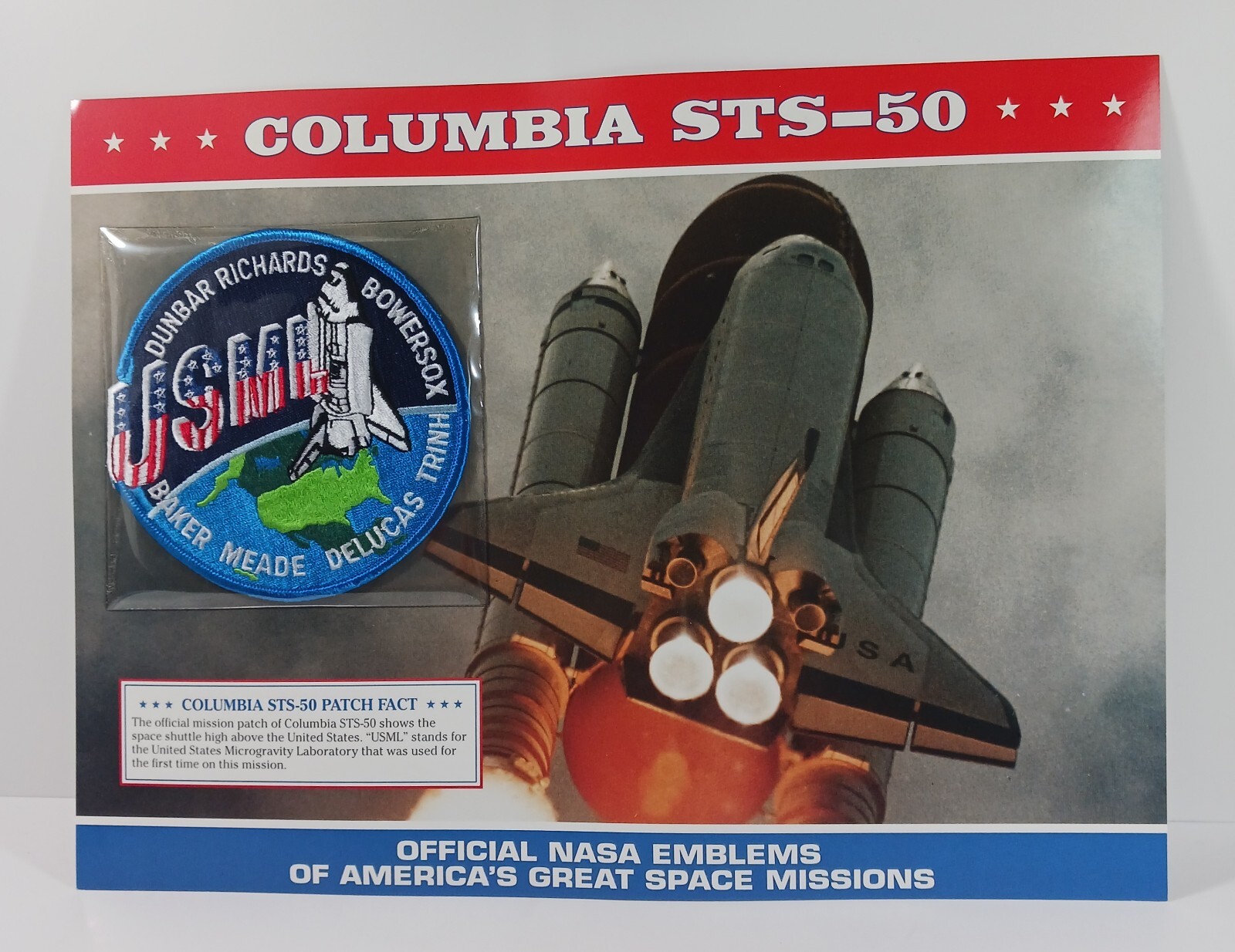 NASA COLUMBIA  STS-50 USML Official Emblem Patch by Willabee and Ward 1992 NEW