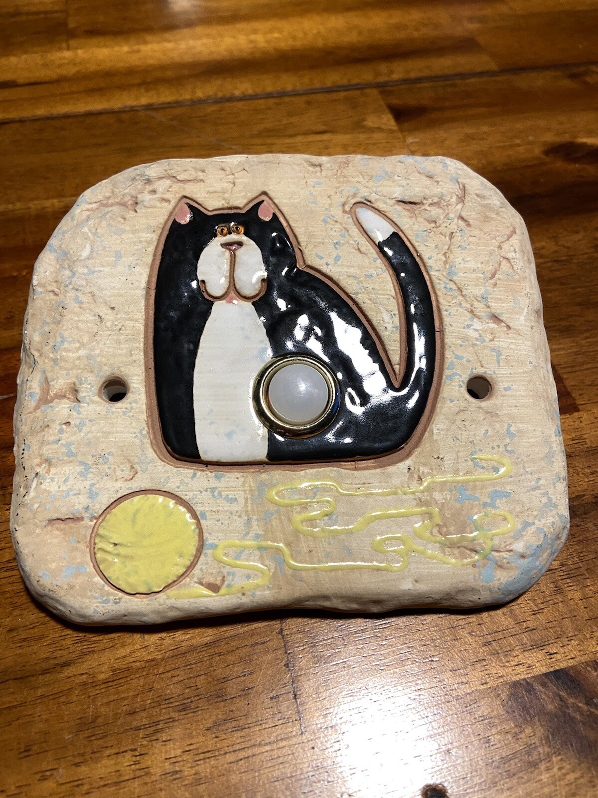 Ceramic Push Button Door Bell Cover With A Cat
