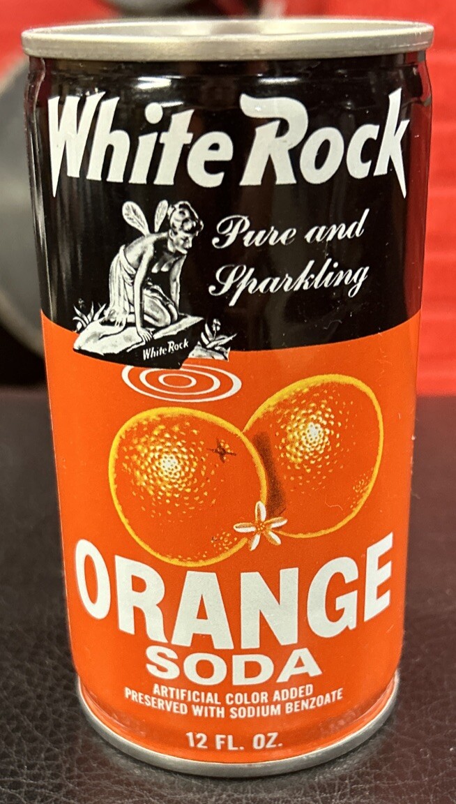 Vintage WHITE ROCK Orange Soda 12 Oz. Empty Steel Pull Tab Can