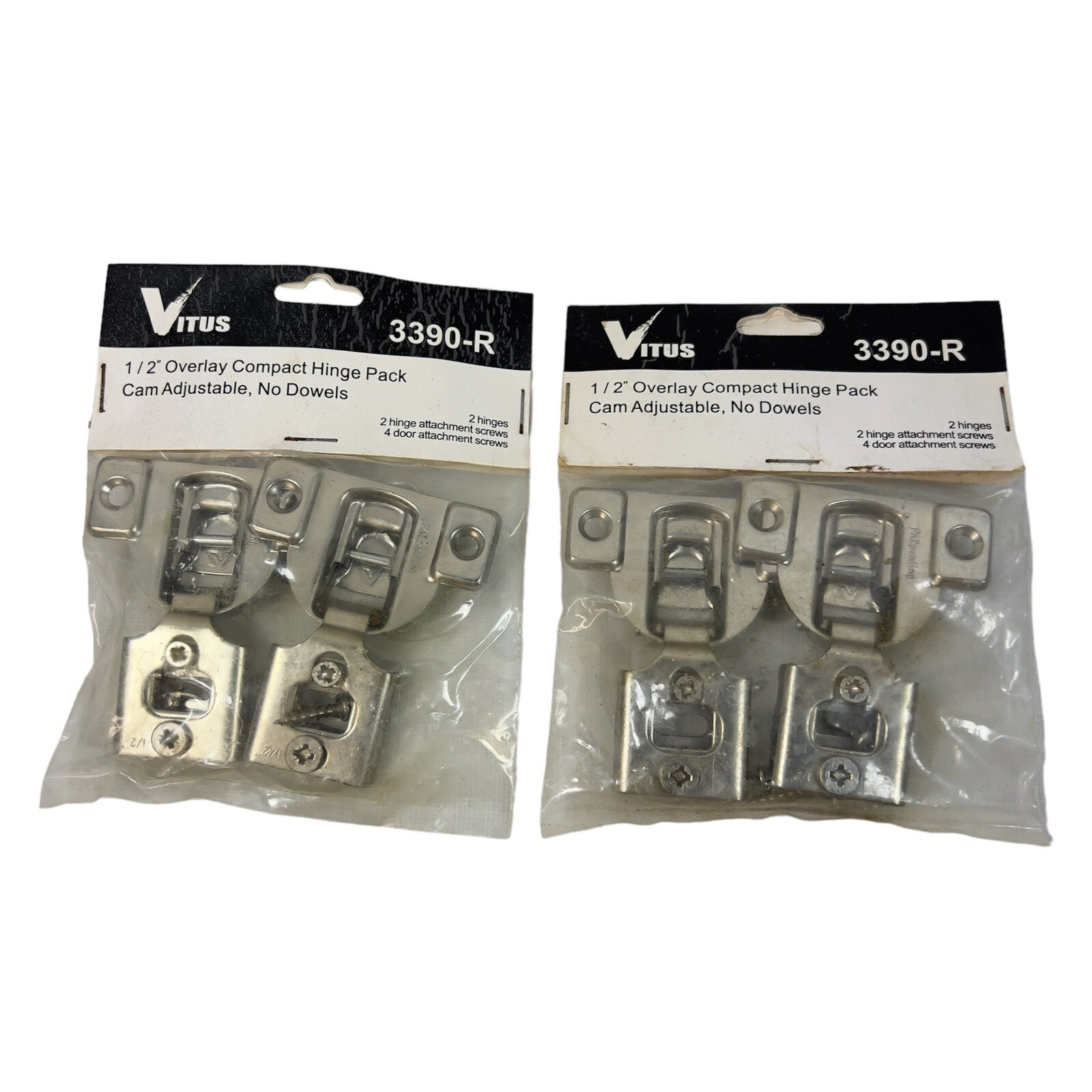 Vitus 3390-R 1/2” Overlay Compact Hinge Pack Cam Adjustable No Dowels