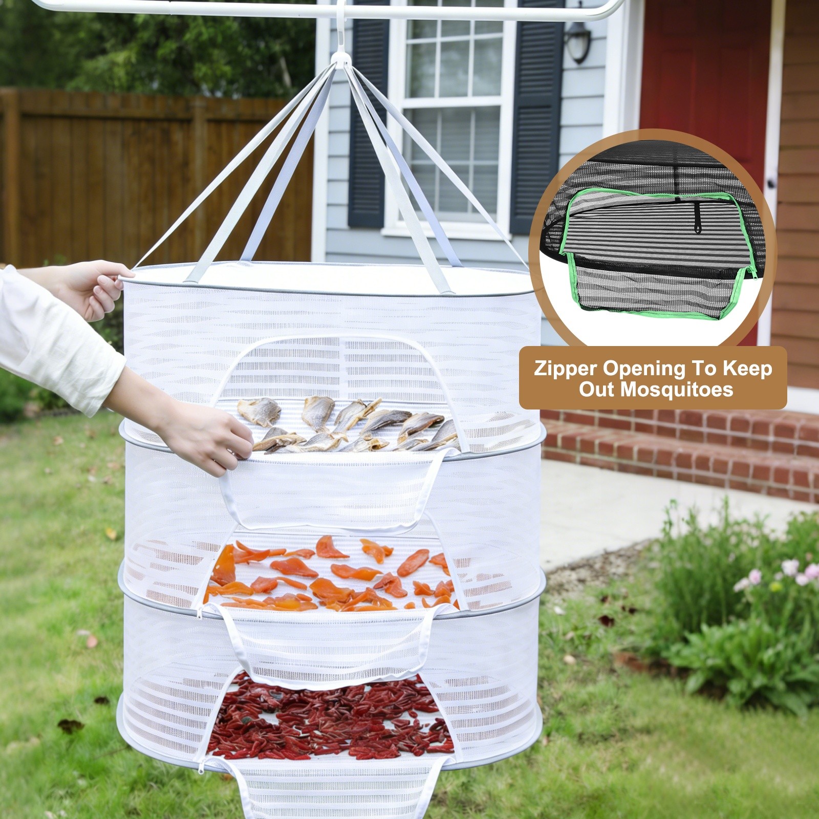 Herb Drying Rack, 24" 2-Layer Hanging Drying Mesh Net, Black