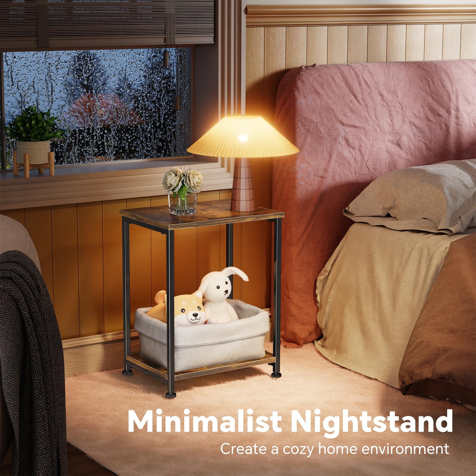 2 PCS End Table Side Table Nightstand Living Room Sofa Table Rustic Brown