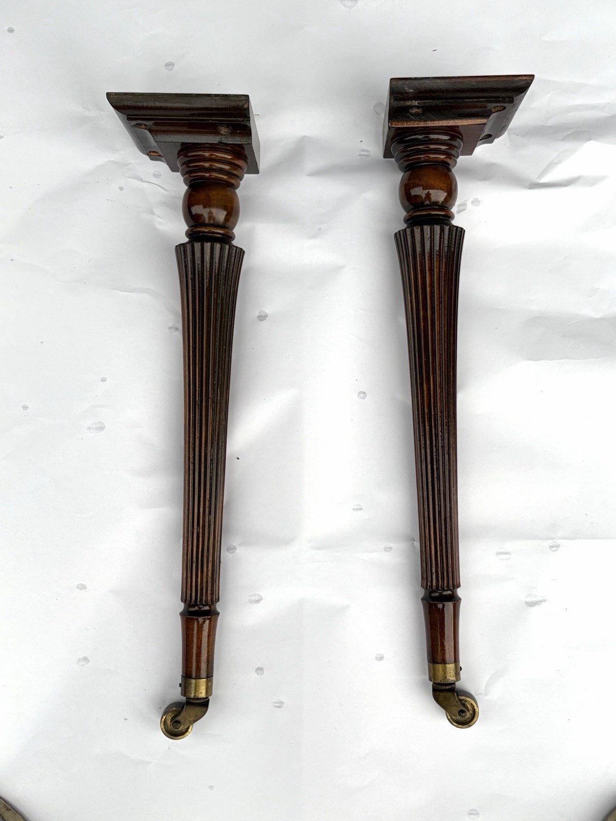 Vintage Pair Of  23” Piano Legs Fluted Mahogany Rounded For Console Or Spinet