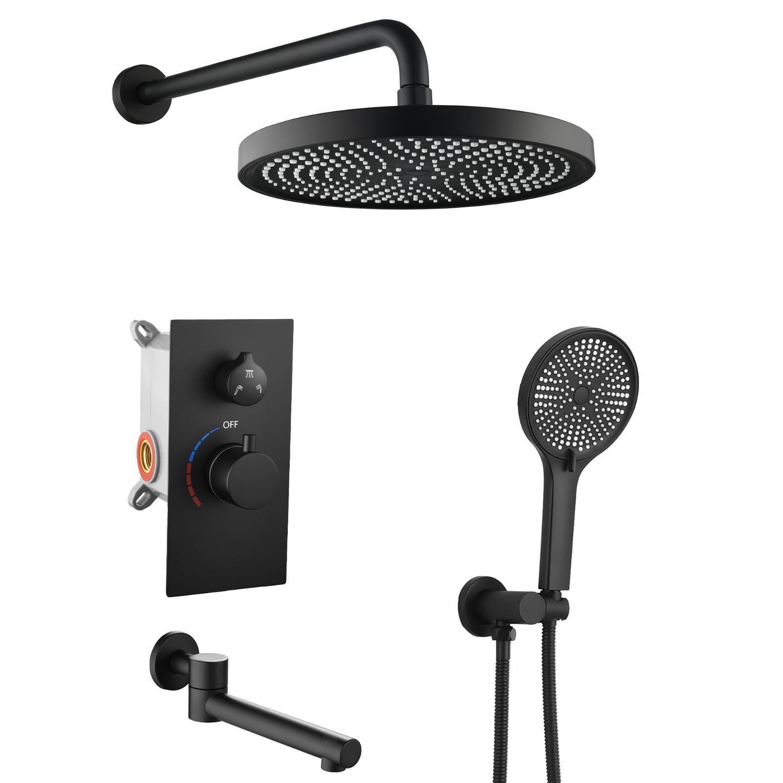 Luxury 3-Function Shower System Set - Solid Brass Control Valve, 10"