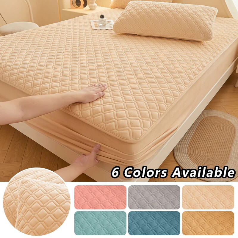 Velvet Fitted Sheet Solid Color Thickened Protector Living Room Mattress Cover
