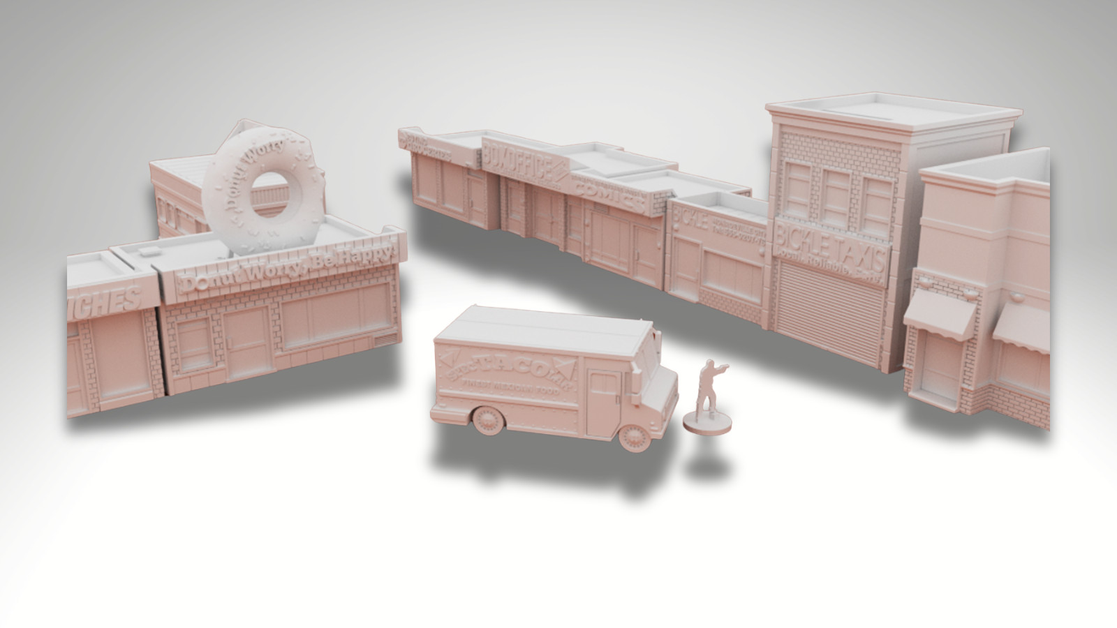 28mm Modern Storefront Terrain Bundle with Taco Truck