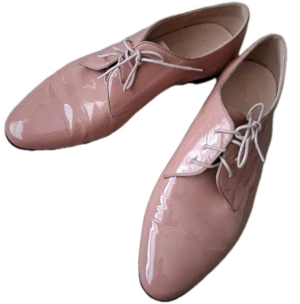 J Crew Patent Leather Oxford Shoes Grosgrain Trim Soft Salmon Pink Sz 10 1/2