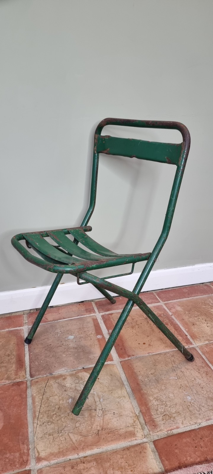 Vintage French green metal military Folding Chair
