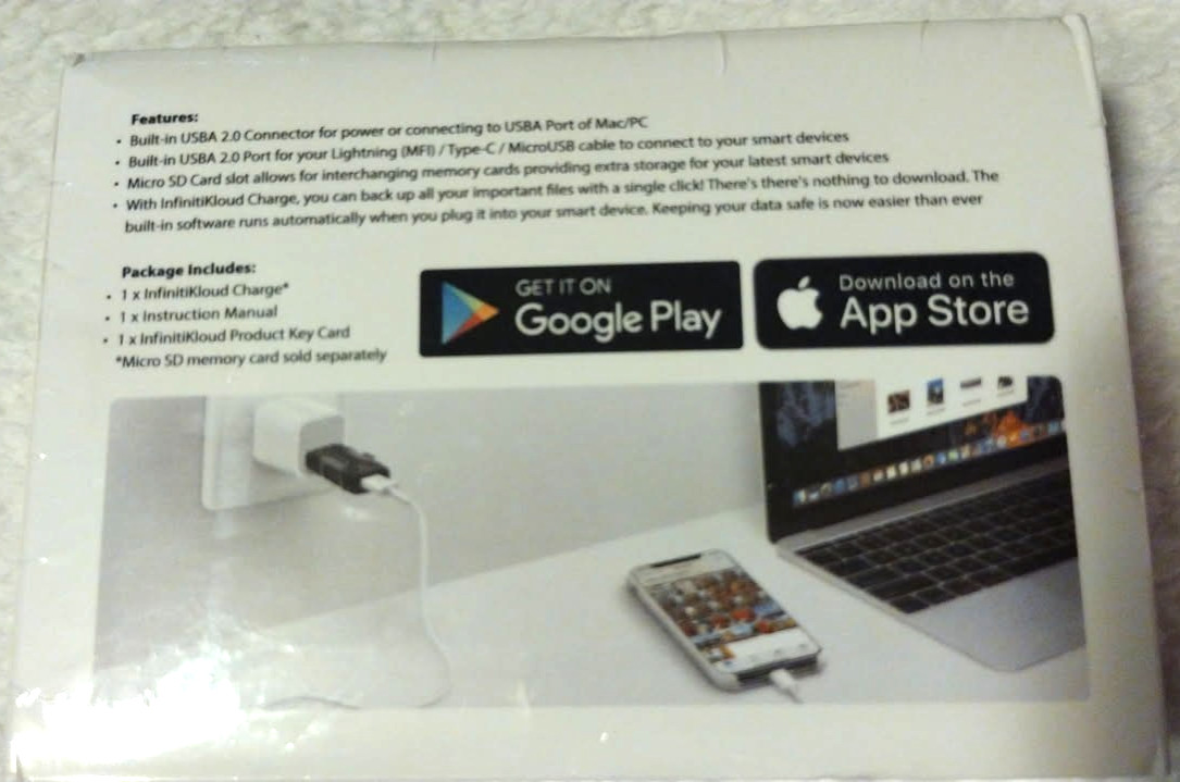 INFINITIKLOUD CHARGE NEW IN BOX USB DRIVE COMPATIBLE PC MAC ANDROID IOS B2