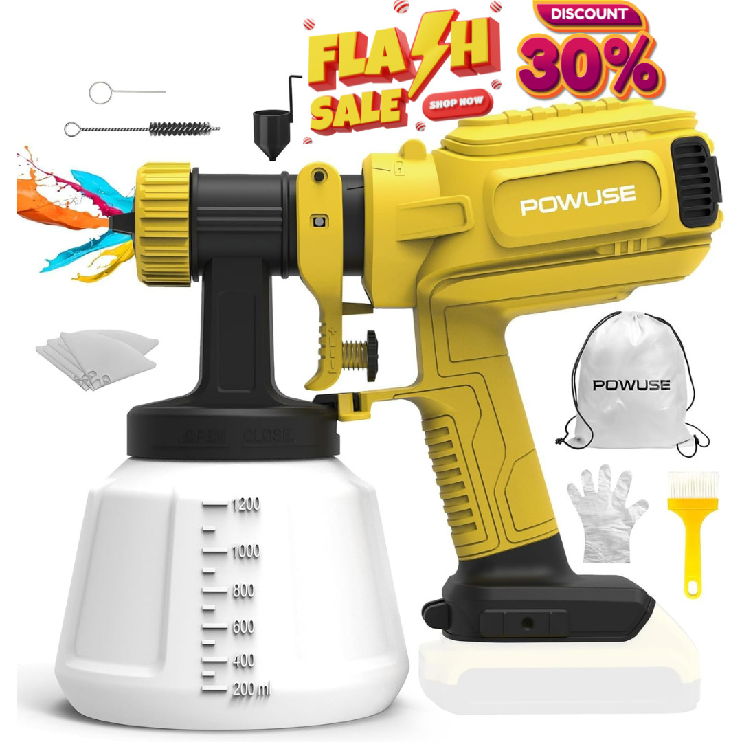 600W Cordless HVLP Paint Sprayer for Dewalt 20V Battery (Battery Not Included)