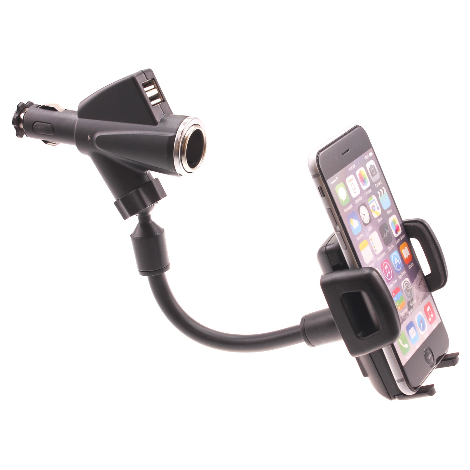 Car Mount Charger Holder DC Socket USB Port Cradle Swivel for Smart Phones