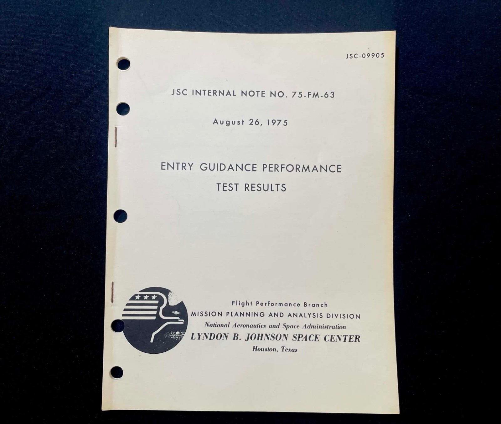 Original 1975 NASA Space Shuttle JSC Internal Test Results Note Document