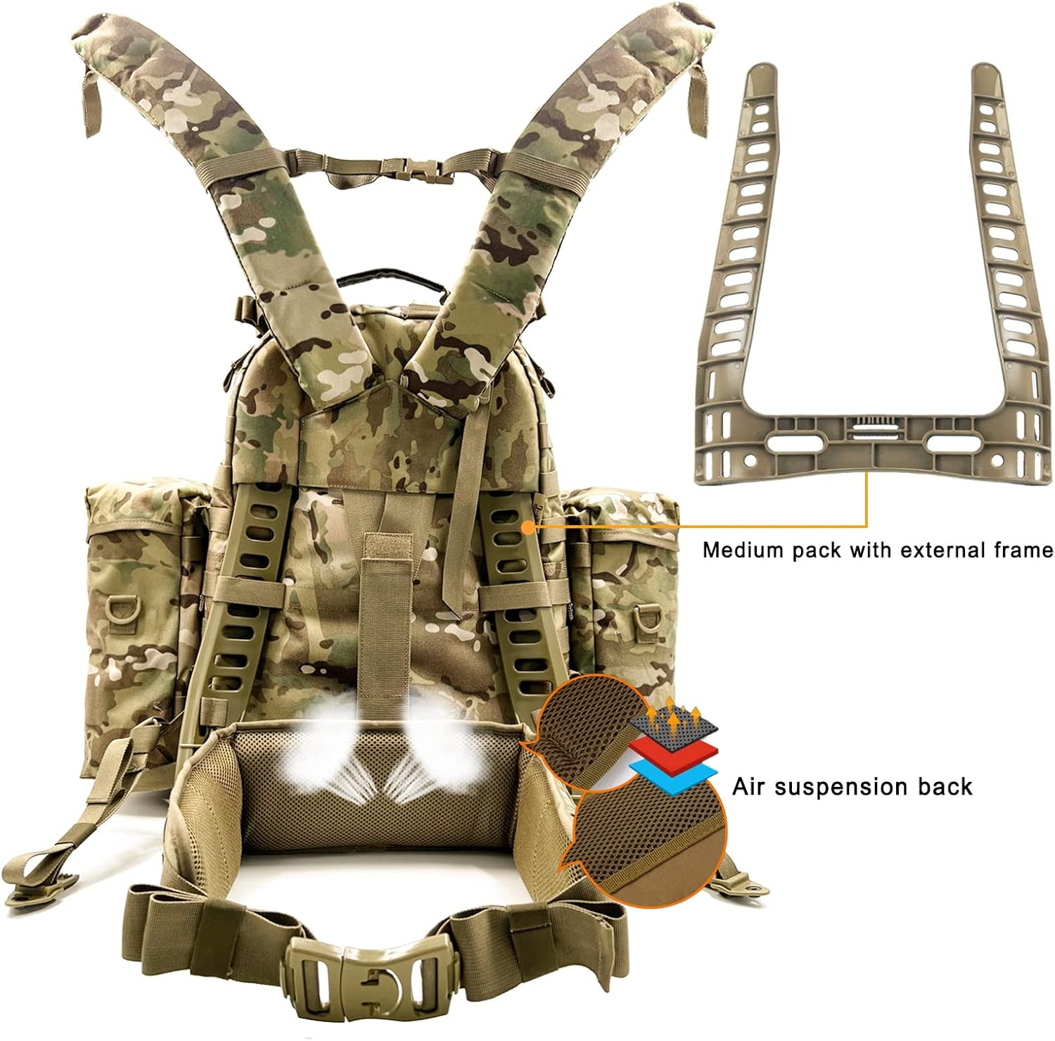 Military Backpack Army Rucksack for Men, MOLLE 2 Medium Assault Pack with Extern