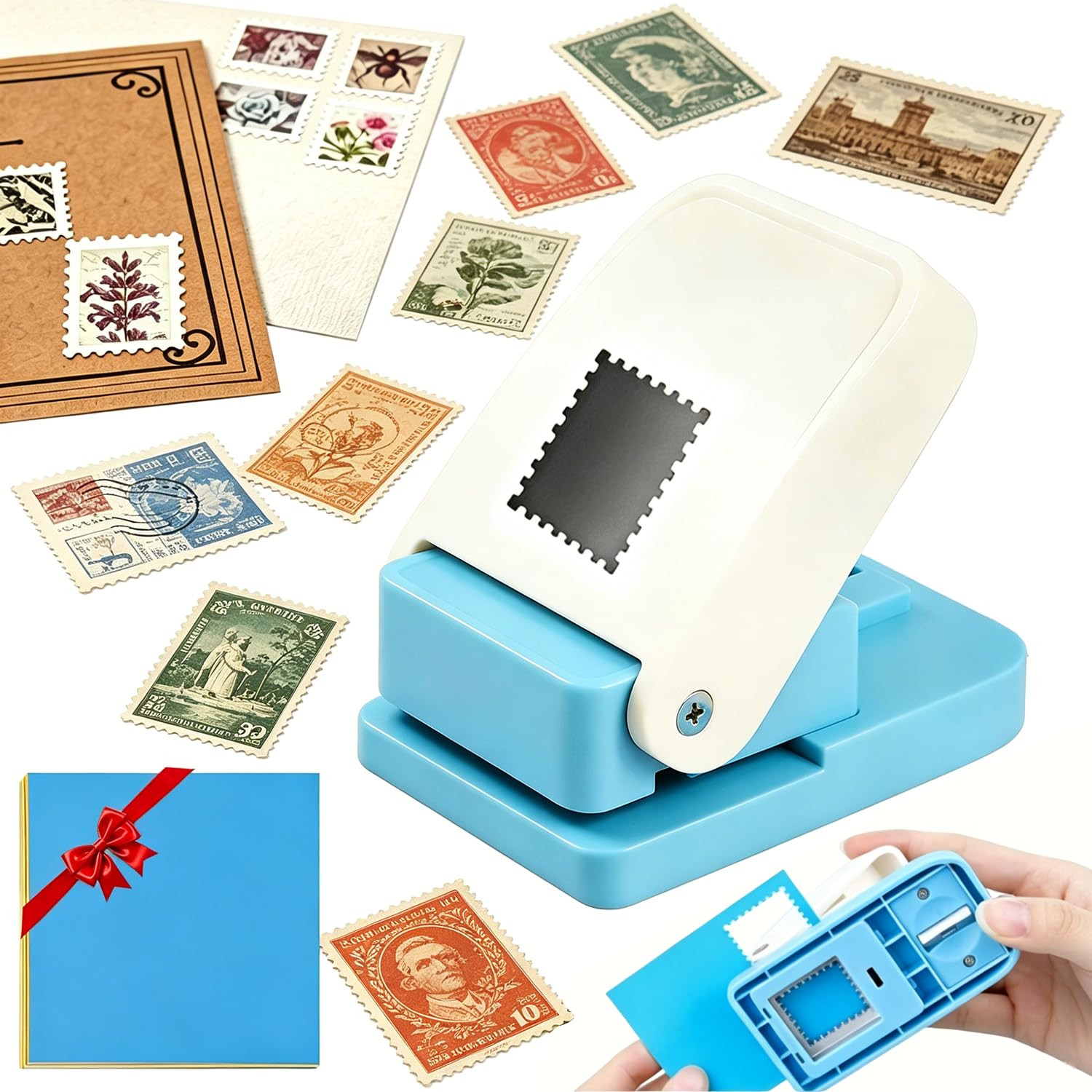 Stamp Puncher, 1X0.8Inch Rectangular Stamps Paper Punch, Stamp Cutter, Lever Act