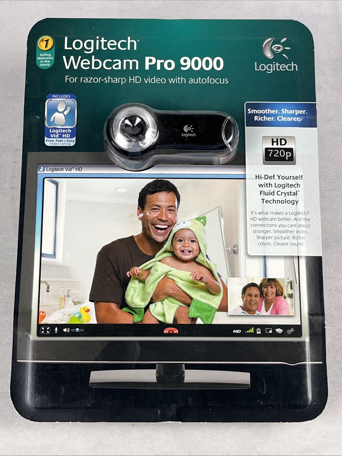 Logitech Webcam Pro 9000 Vid HD 720p 6 Ft. USB Cable Software CD Zoom Video NEW