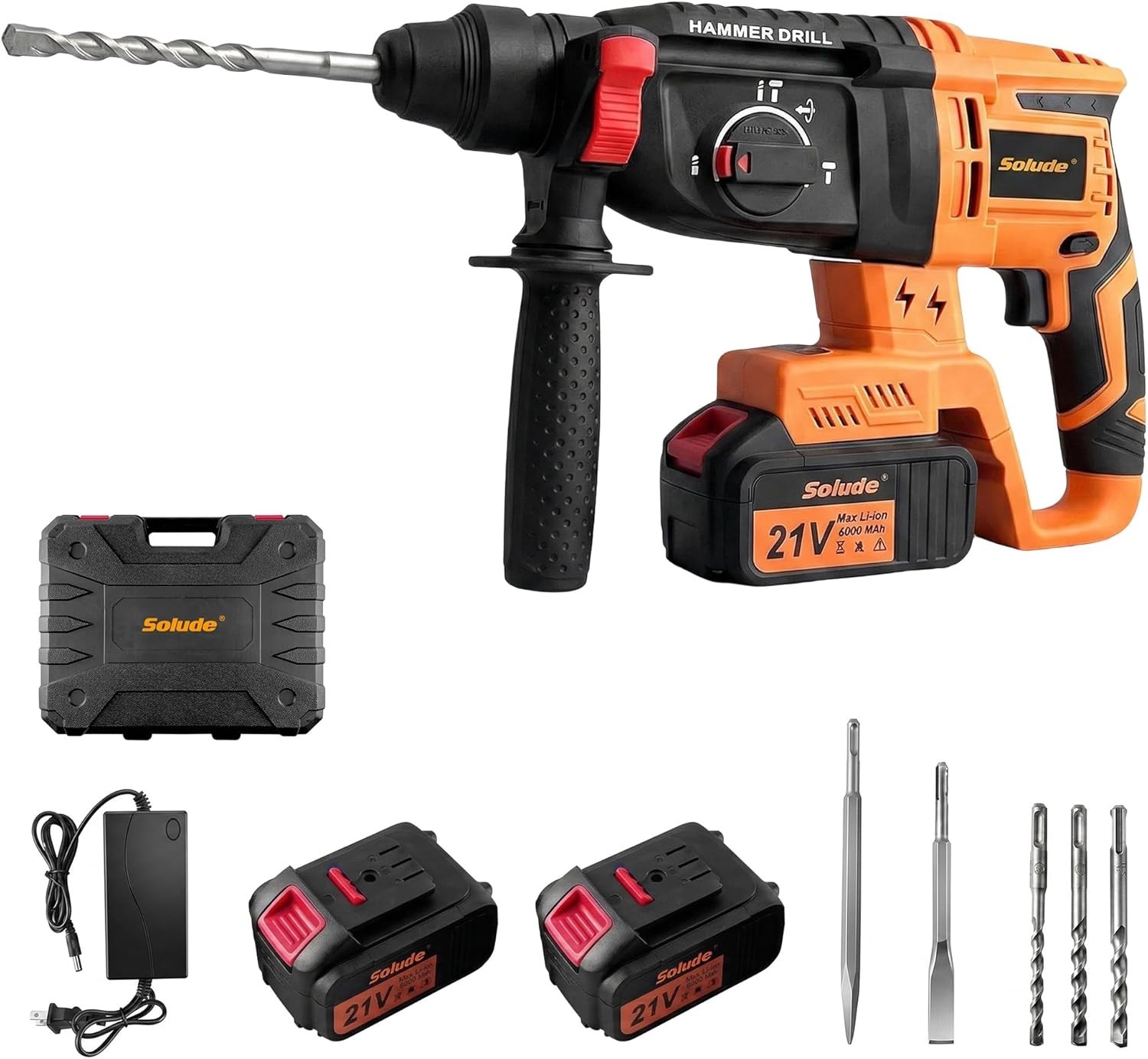 21V Cordless Rotary Hammer Drill with 2 Pack 6Ah Batteries, SDS-Plus Hammer Dril