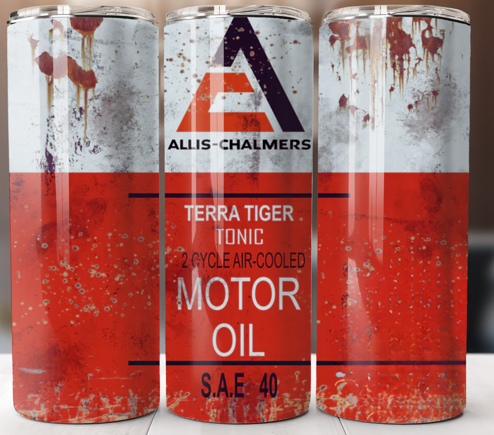 Allis Chalmers Motor Oil Tumbler 20oz Cold Hot Drinks Steel Cup Lid and Straw