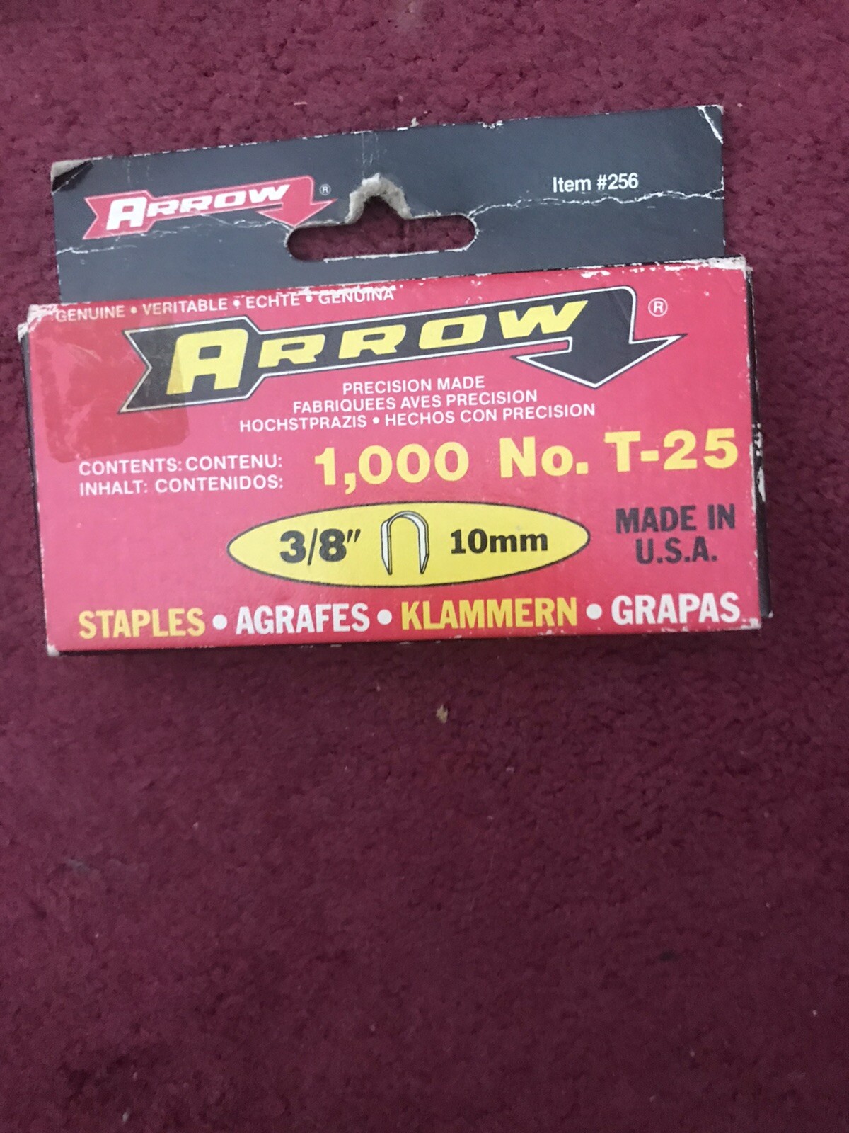 Arrow T25 Round Crown Staples 3/8" 10mm Fastener Wires & Cables Box of 1000 #256
