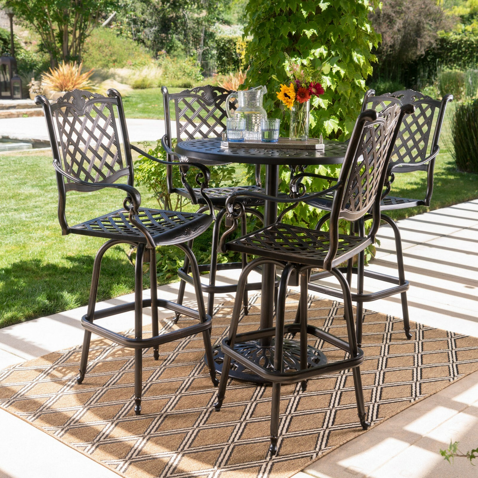 Arianna Outdoor Aluminum Bar Set with Patina Copper Finish