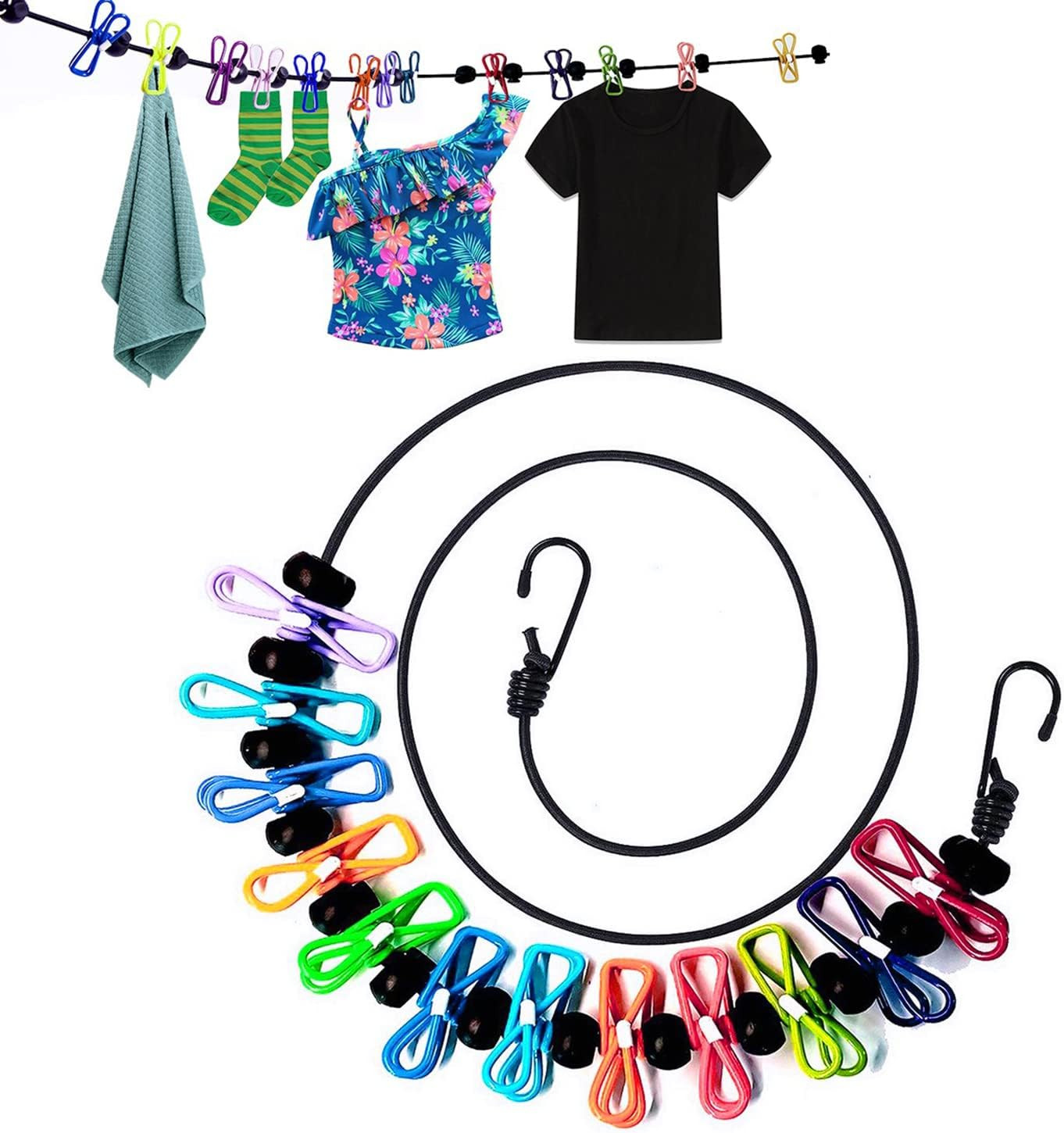 1 Pack Portable Clothesline with 12 Clothespins, Windproof Travel Clothesline St