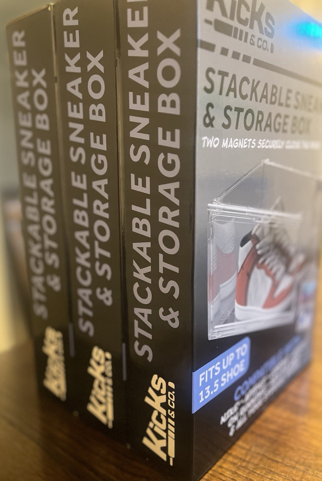 Kicks & Co. Stackable Clear Shoe Storage Box Three 2 Pack Fits Up to 13.5 Shoe