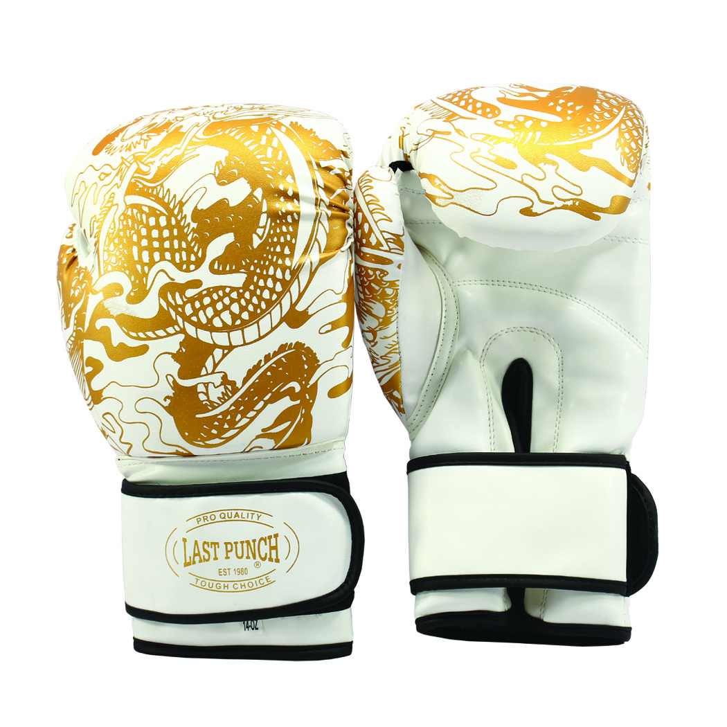 Last Punch White & Gold 14oz Boxing Gloves   3D Pro Sparring Training Gear