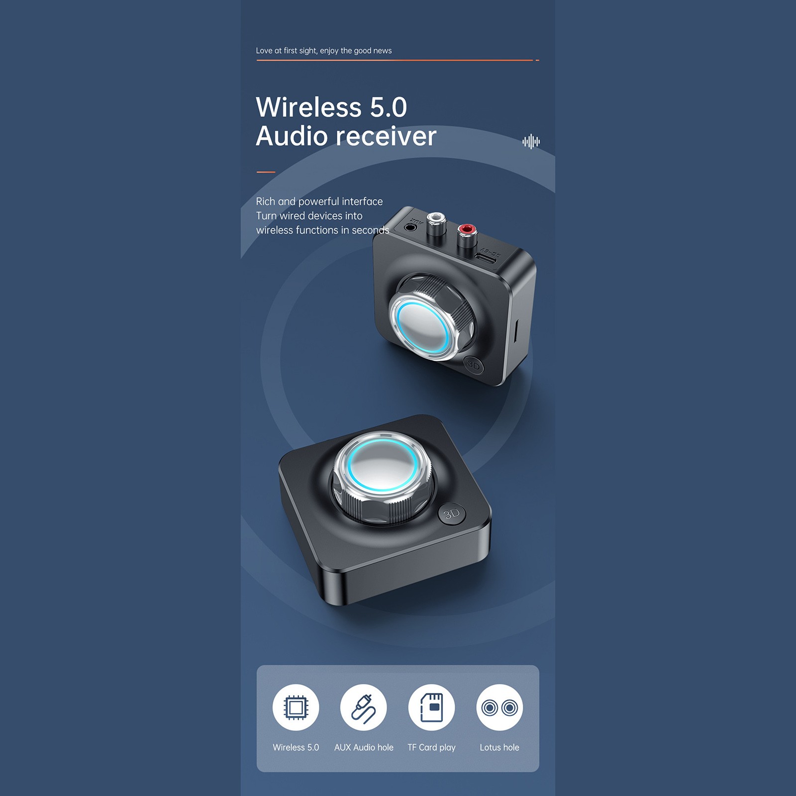 Bluetooth 5.0 Receiver 3.5mm AUX To 2RCA Audio Stereo Wireless Adapter