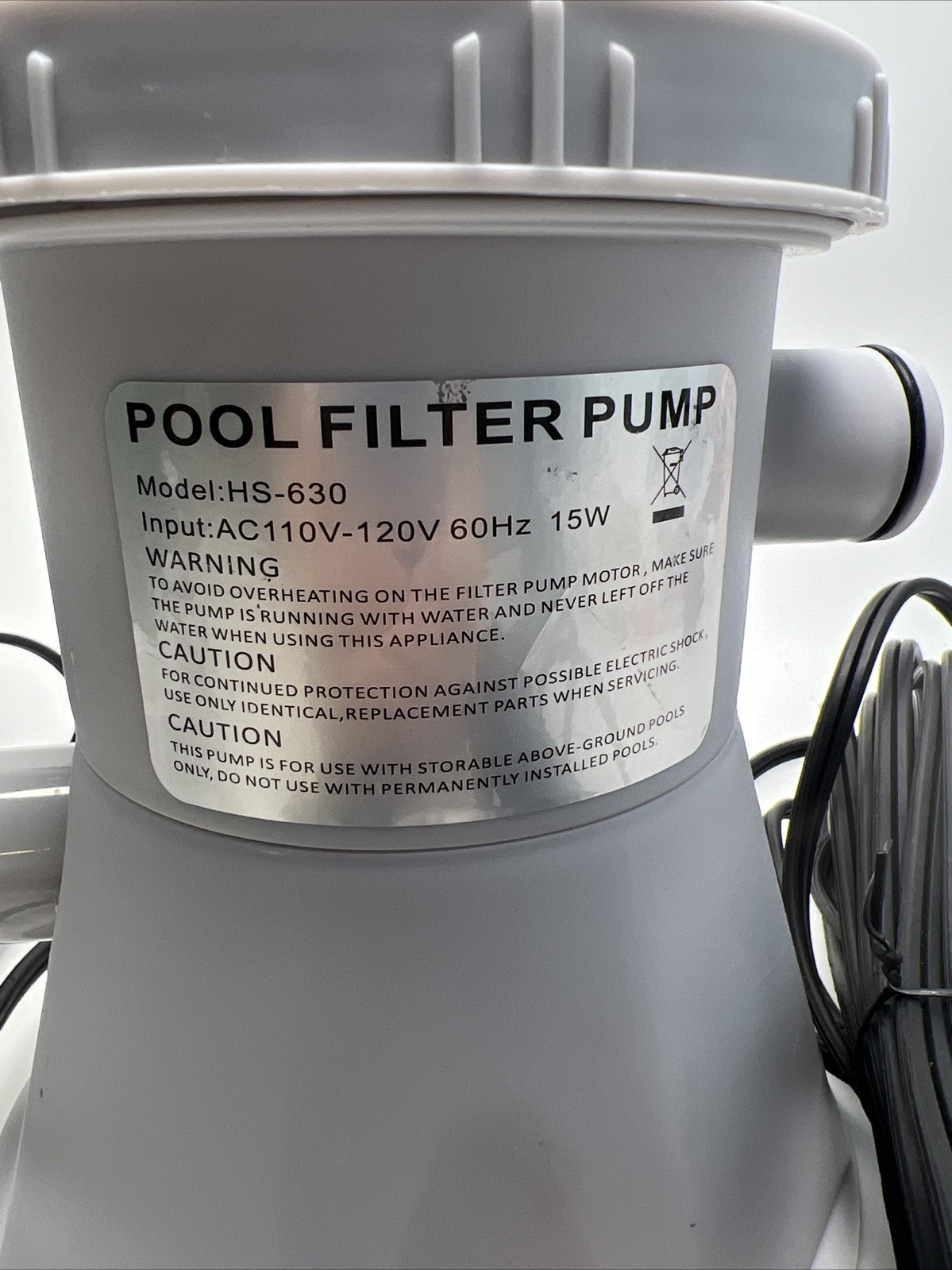 Pool Filter Pump Model: HS-630 For Above Ground Pools With Extra Pump