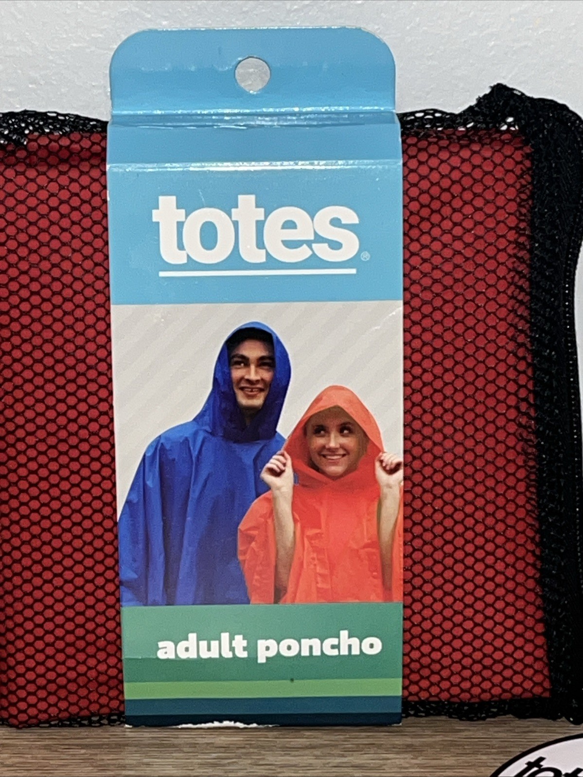 Totes Brand Adult Waterproof Red Poncho with Mesh Carrying Bag - NEW